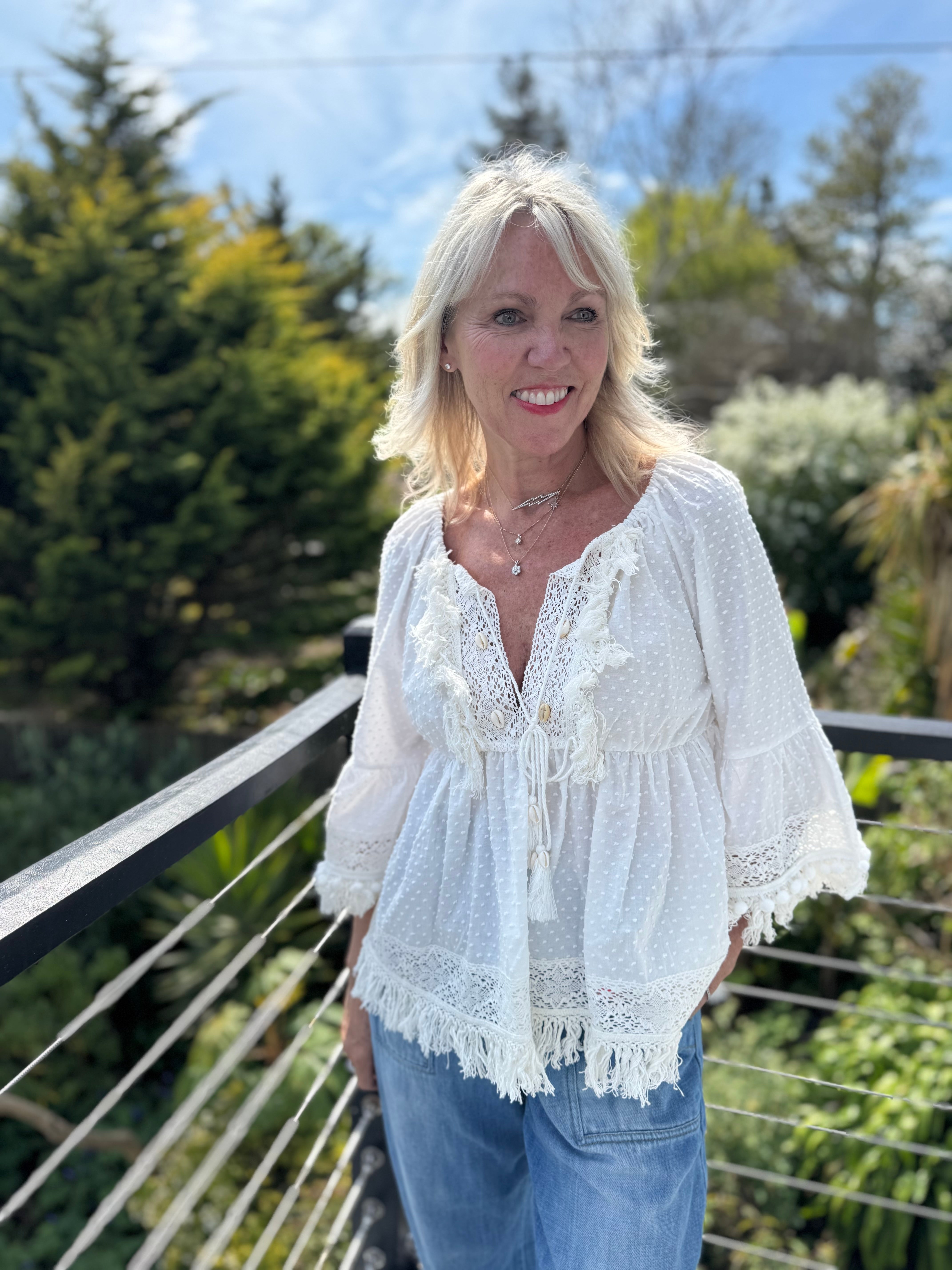 Cotton Boho Blouse in Ivory