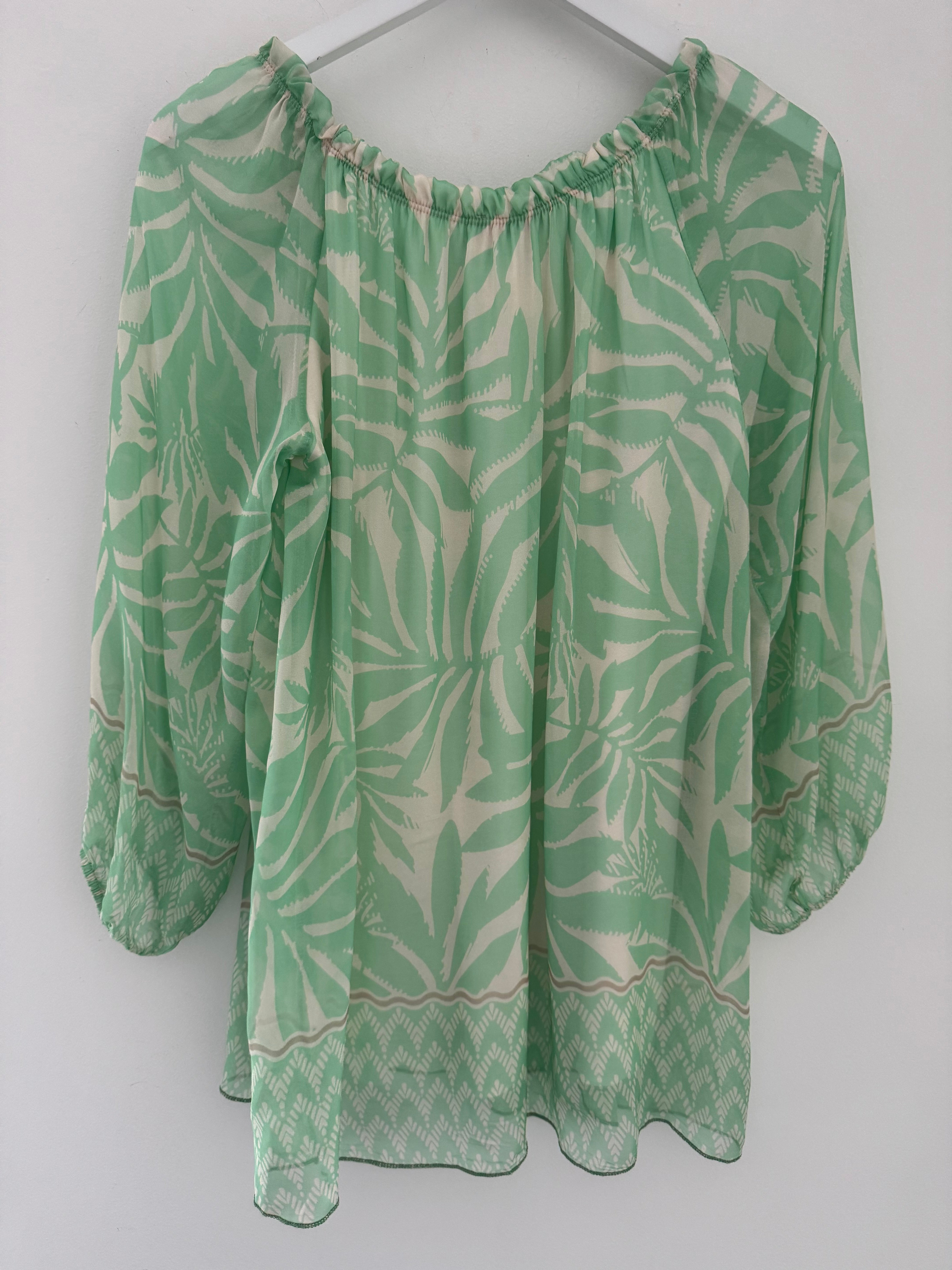 Silk Top in Mint & Ivory
