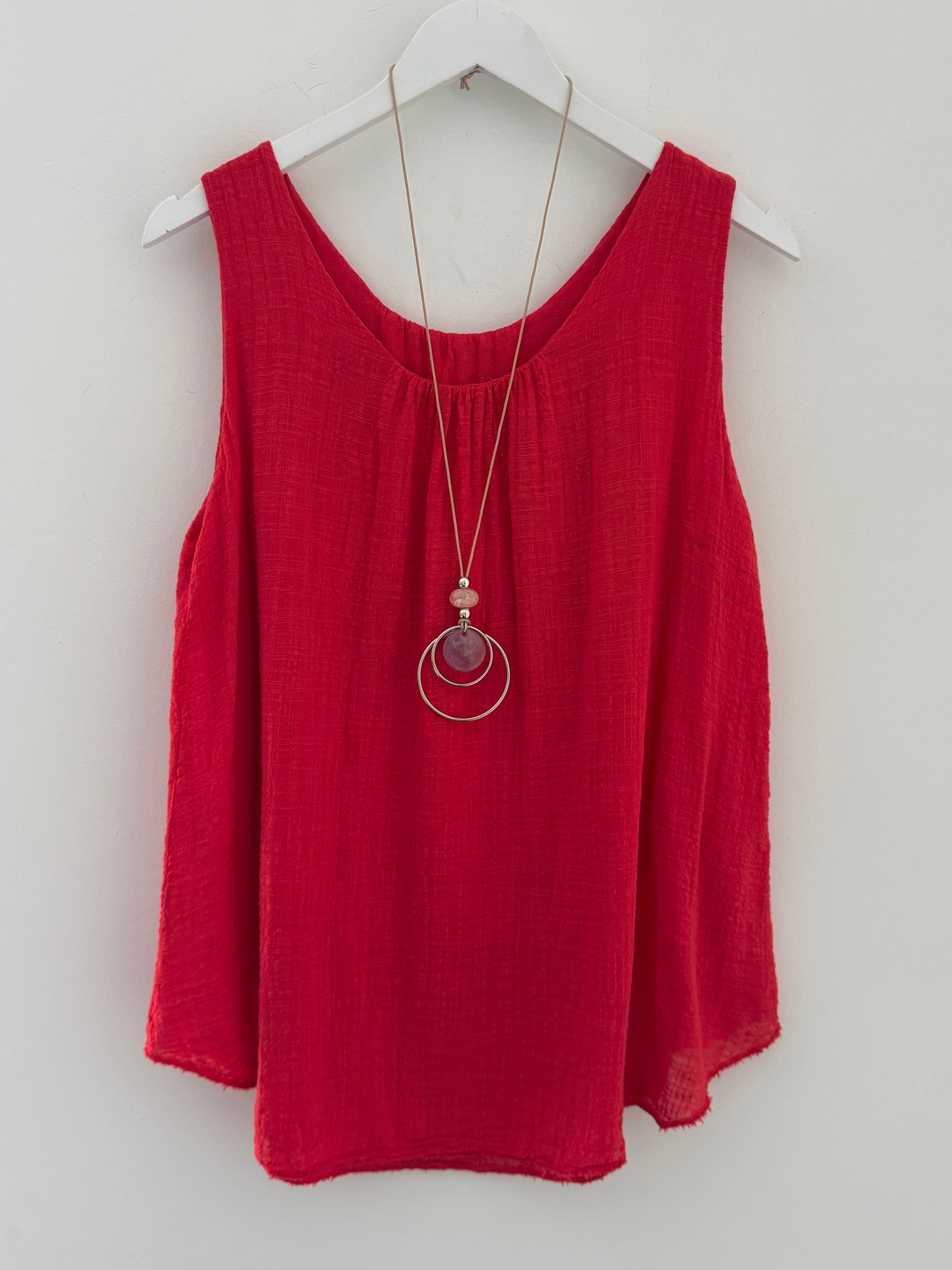 Cotton Top with Necklace in Red