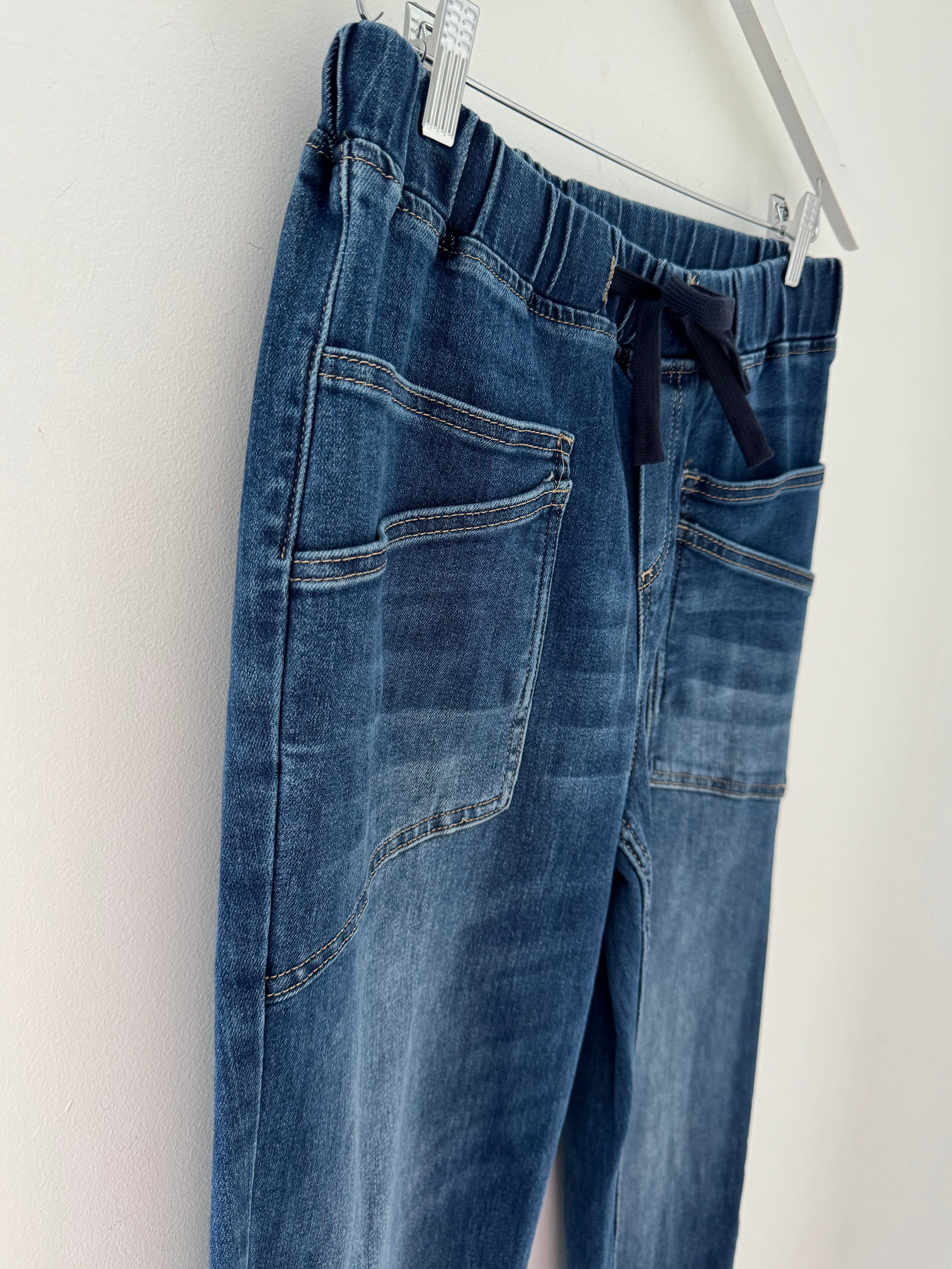 Double Pocket Jean Joggers with Elasticated Waist