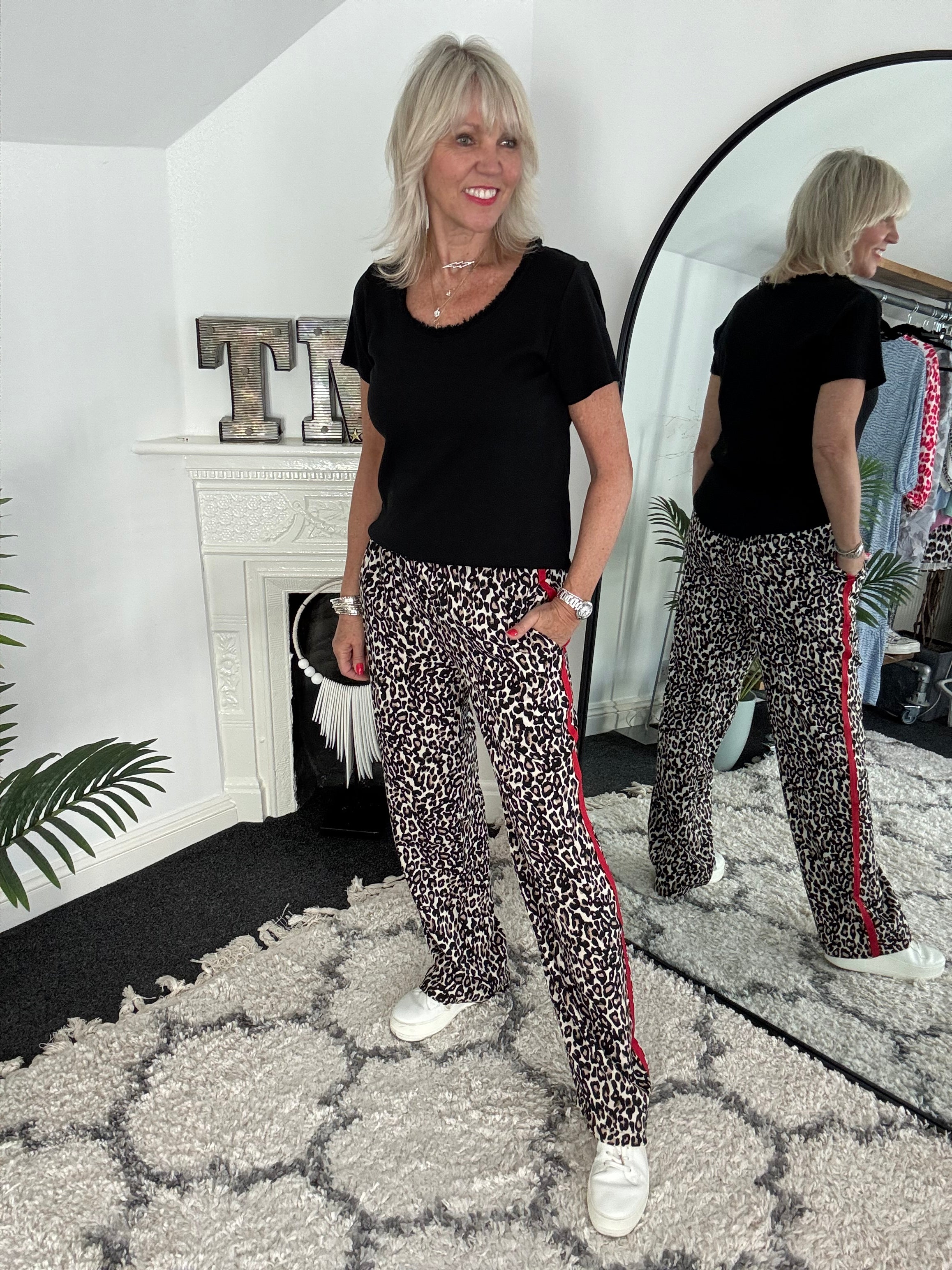 Leopard Trousers with Red Stripe