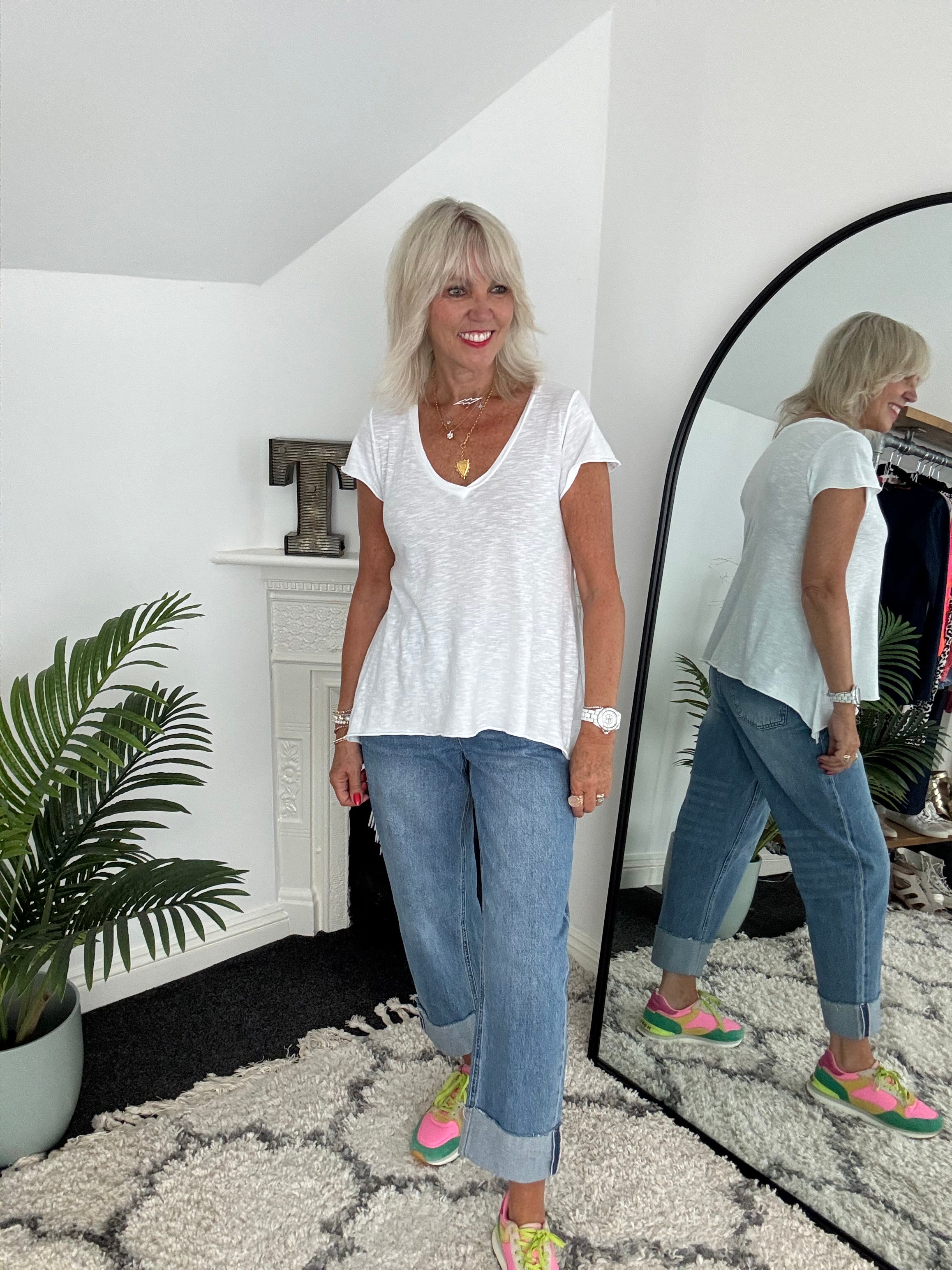 Luxe V Neck Tee in White