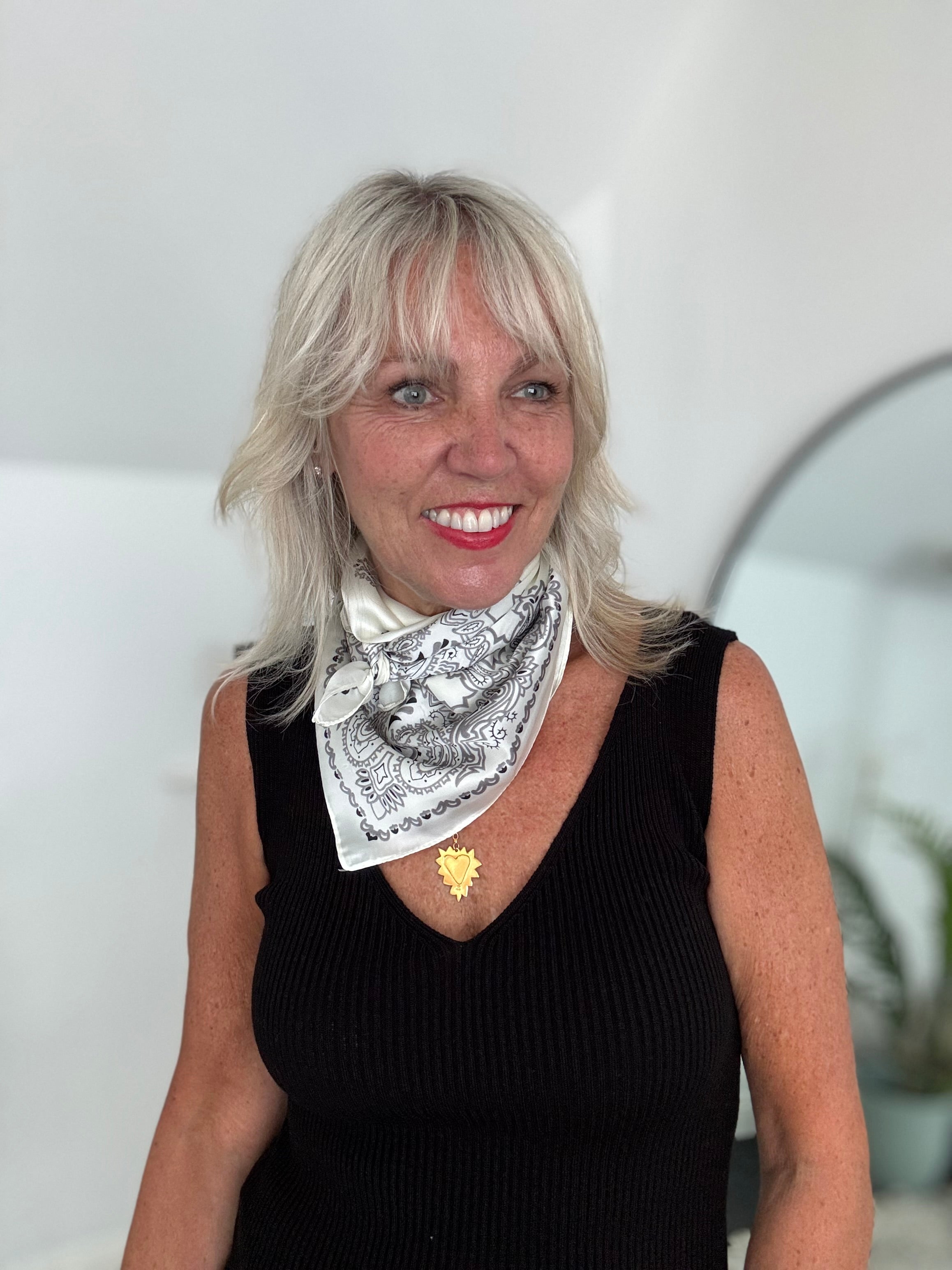 Silky Paisley Bandana Scarf in Ivory
