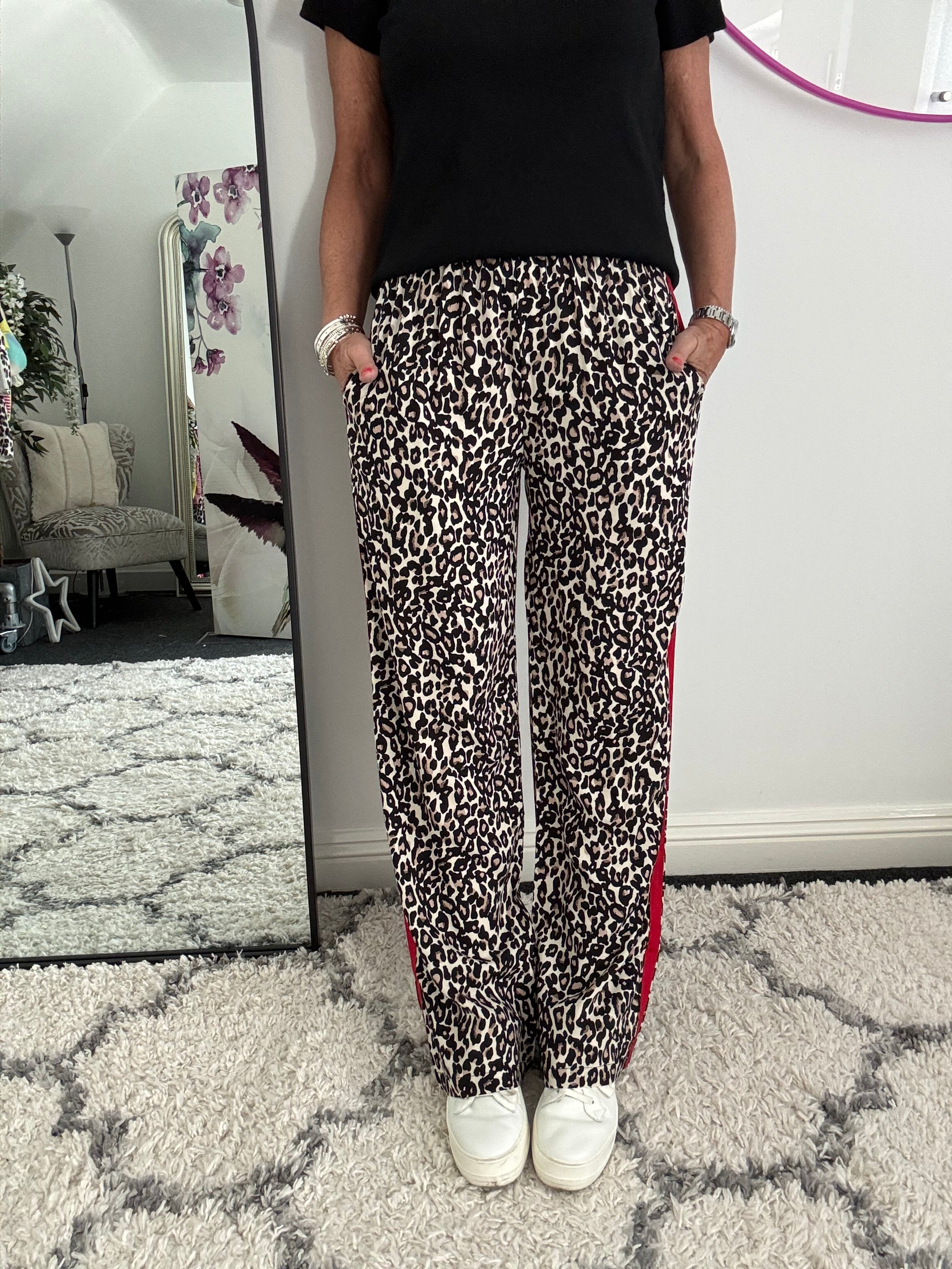 Leopard Trousers with Red Stripe