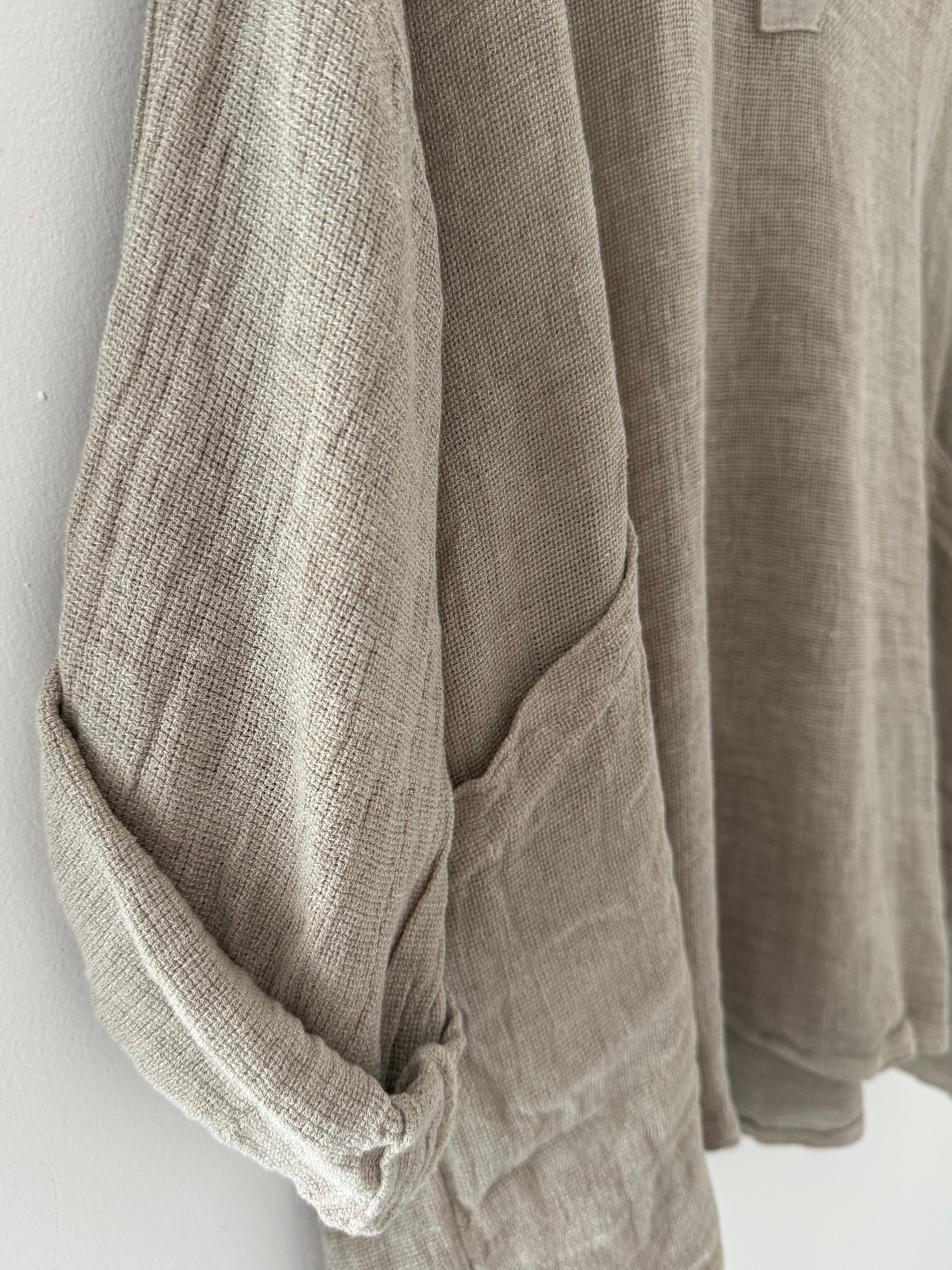 Oversized Linen & Cotton Pocket Top in Light Mocha