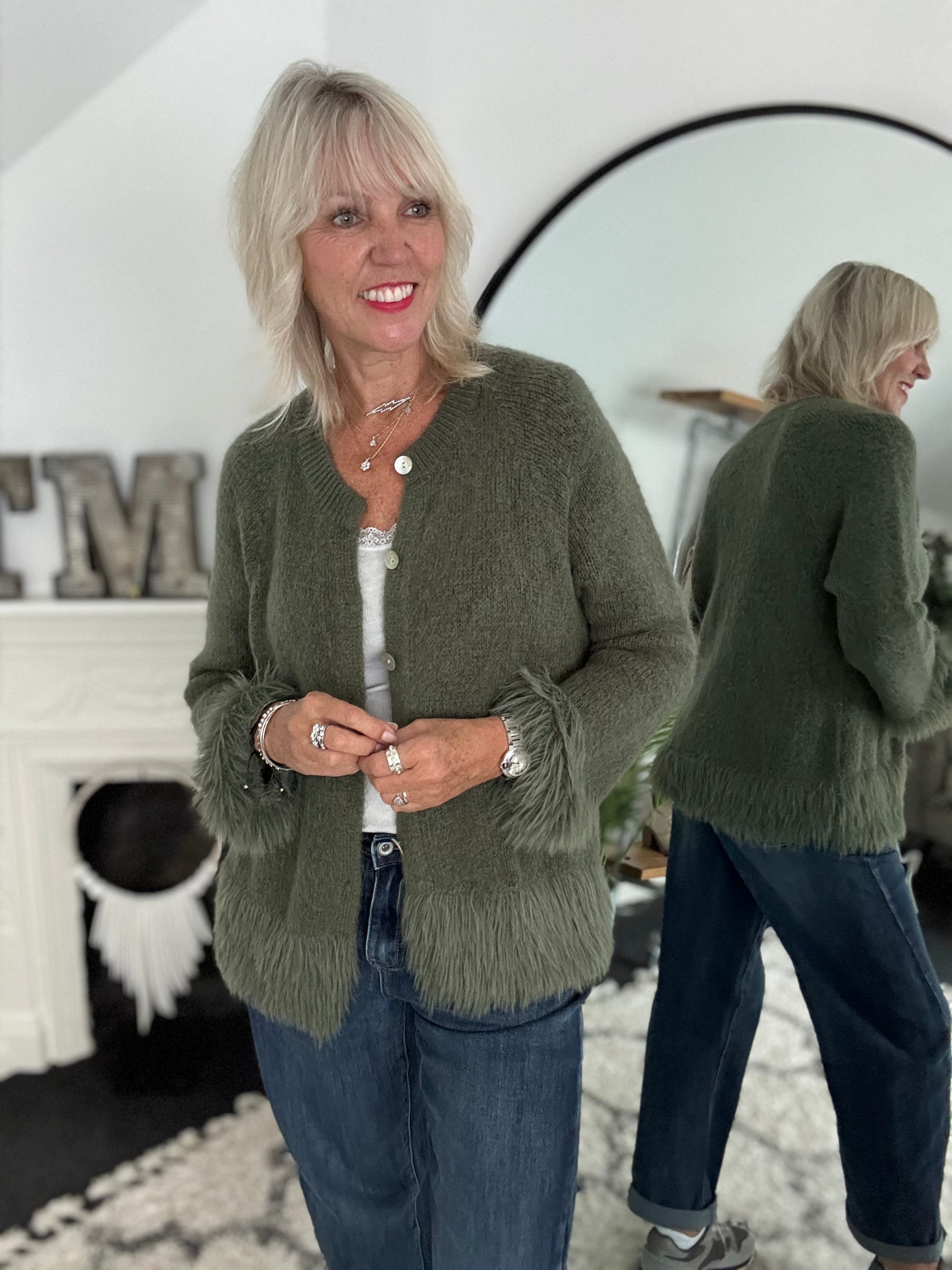 Luxe Fringe Cardigan in Khaki