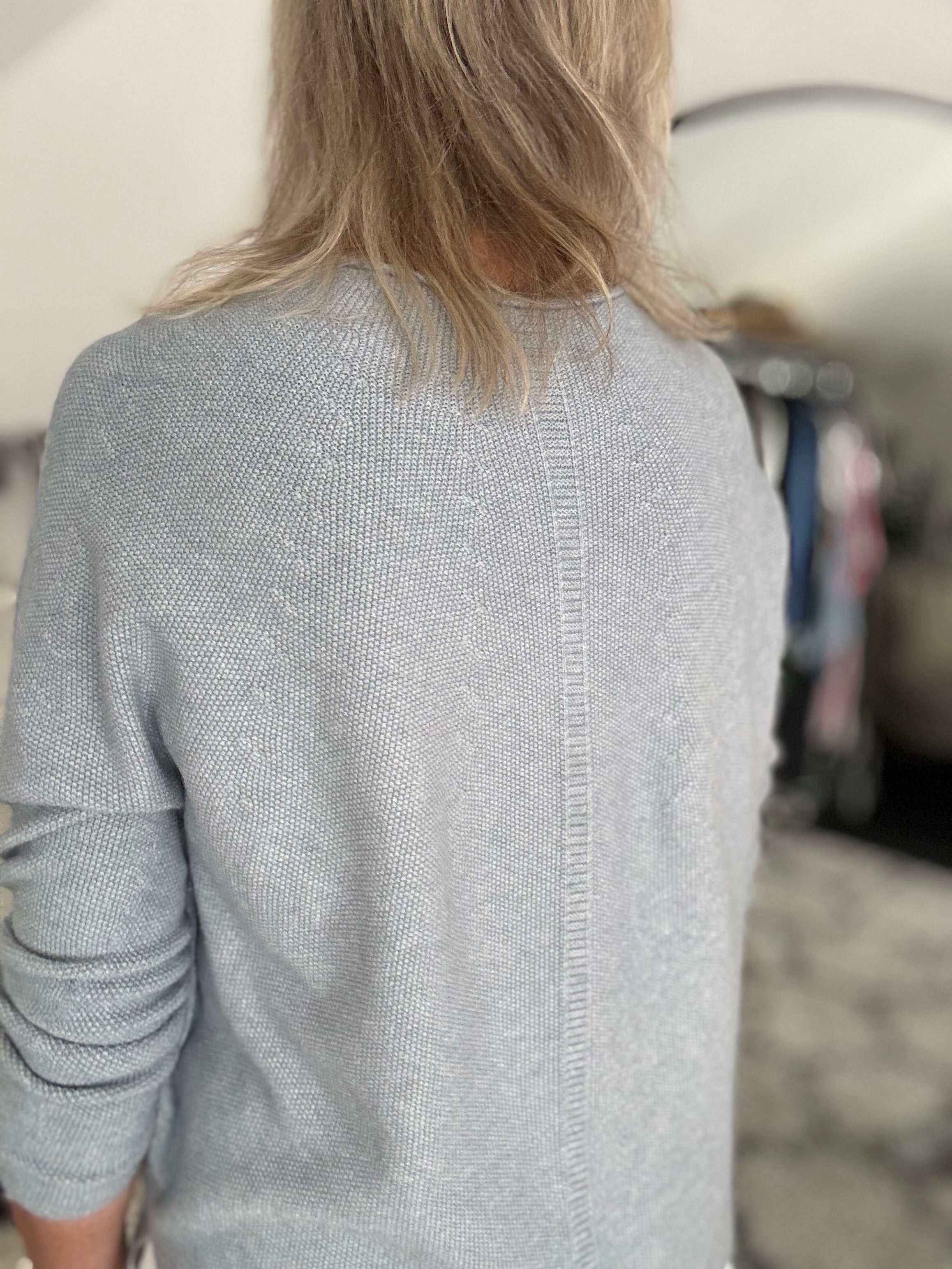 Moss Stitch Jumper with Ladder Back in Eggshell