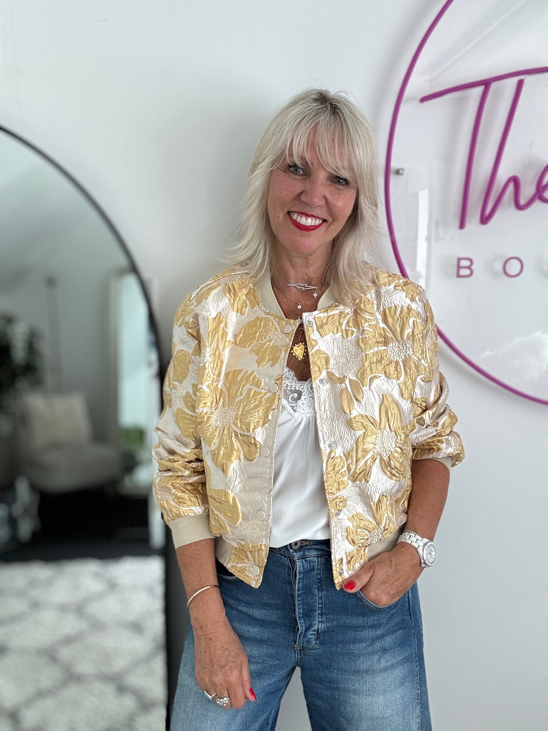 Luxe Bomber Jacket in Gold & Ecru