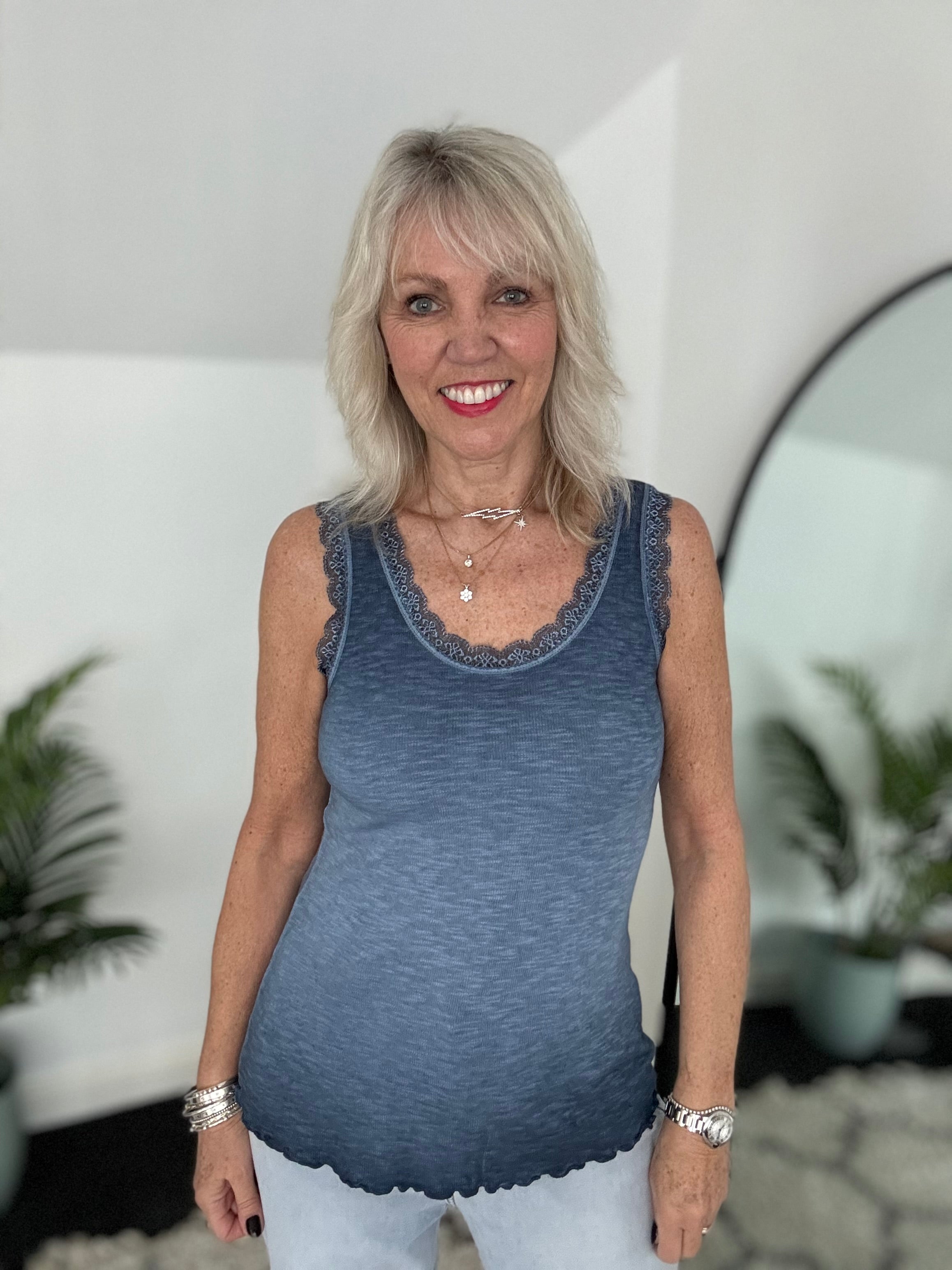 Luxe Ribbed Vest in Vintage Denim