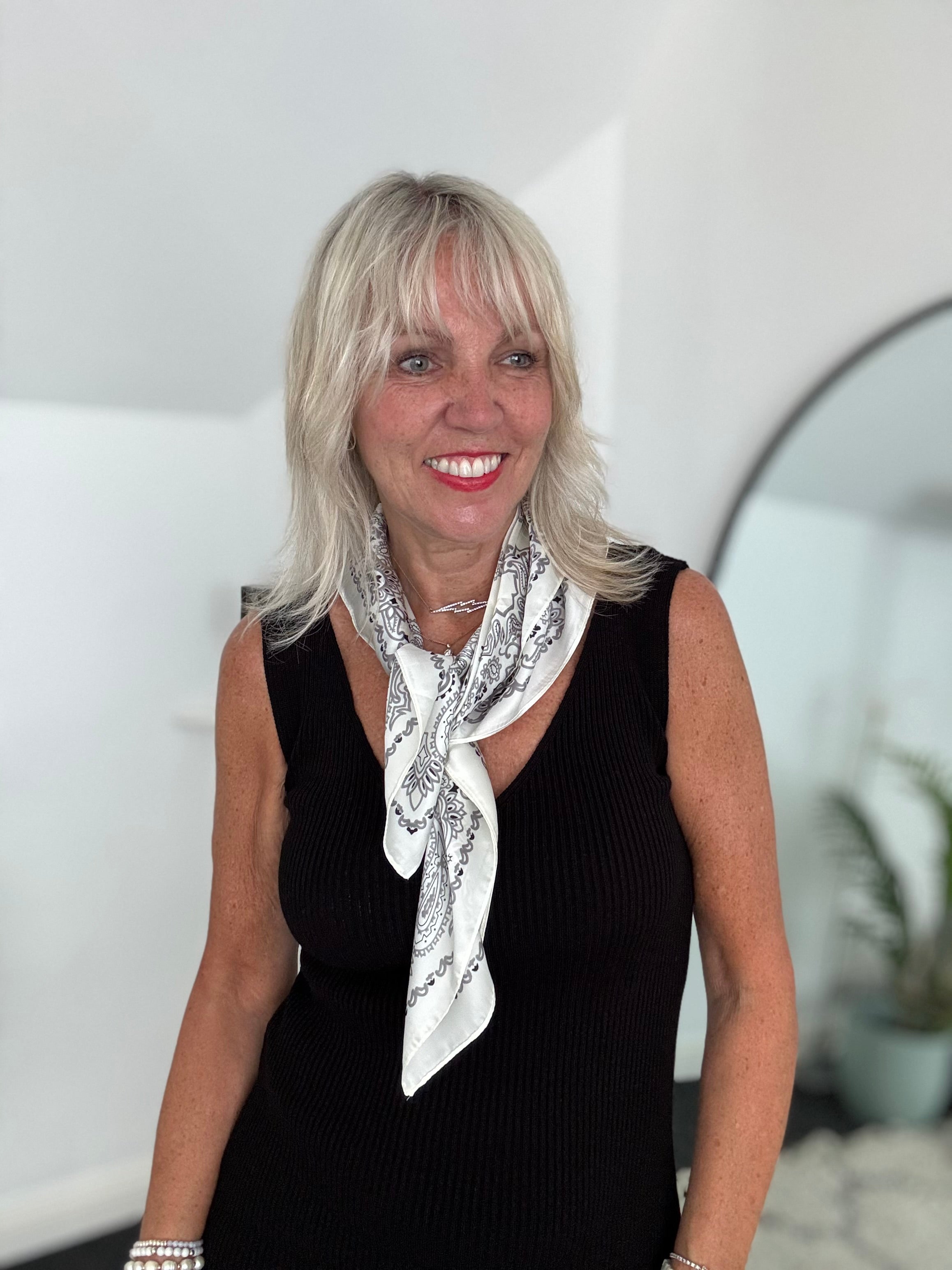 Silky Paisley Bandana Scarf in Ivory