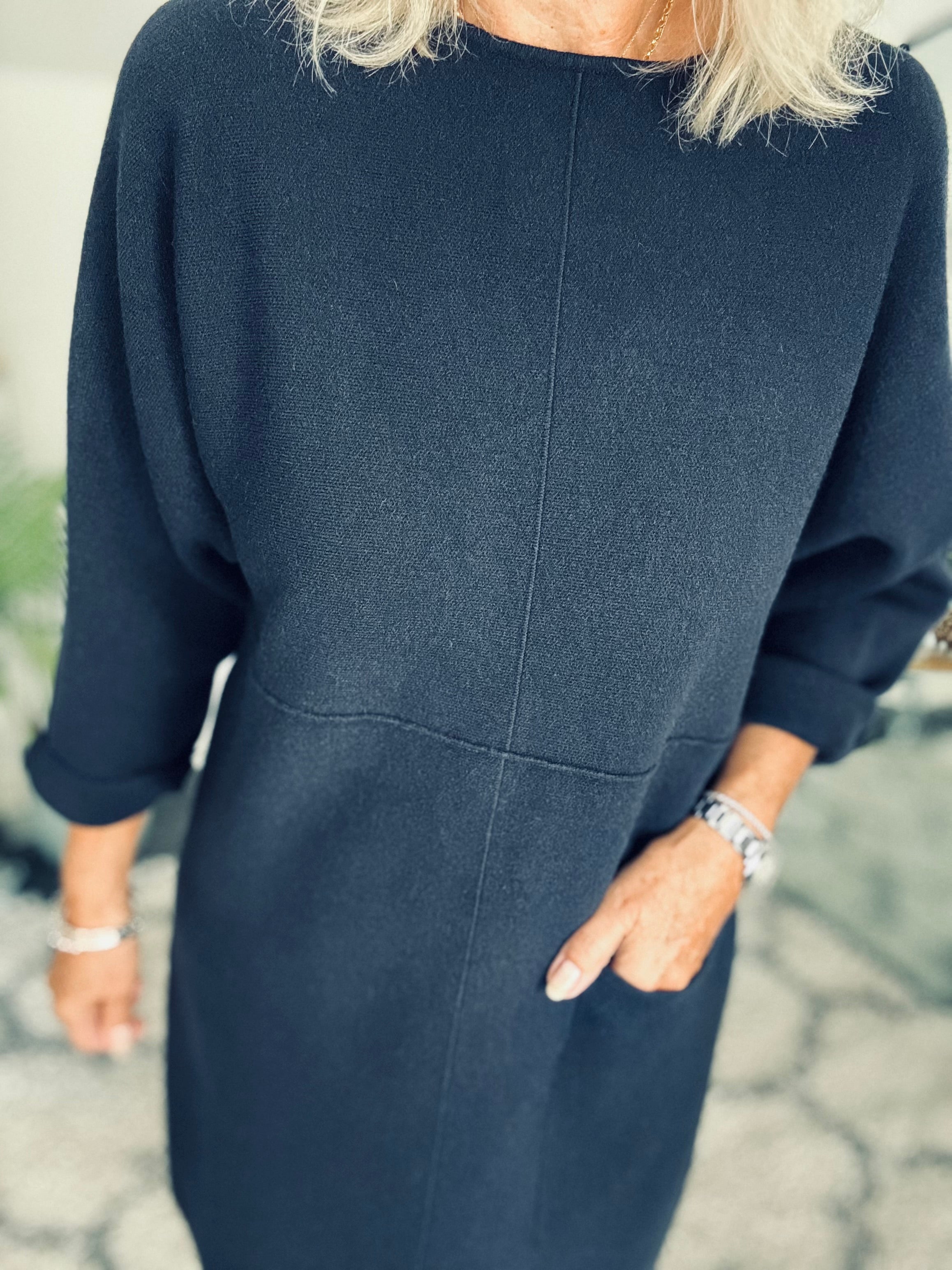 Luxe Knitted Pocket Dress in Ink