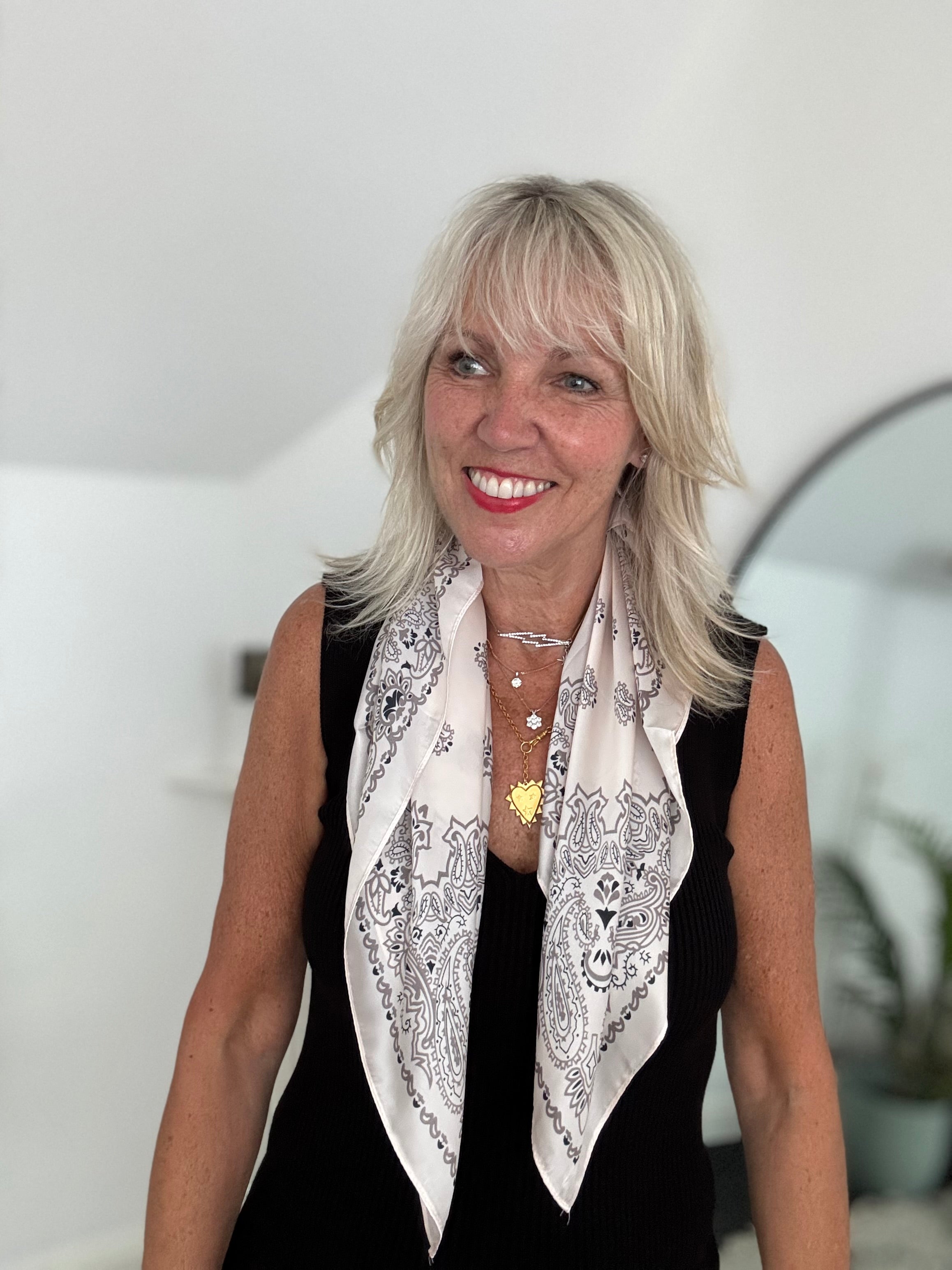 Silky Paisley Bandana Scarf in Shell Pink
