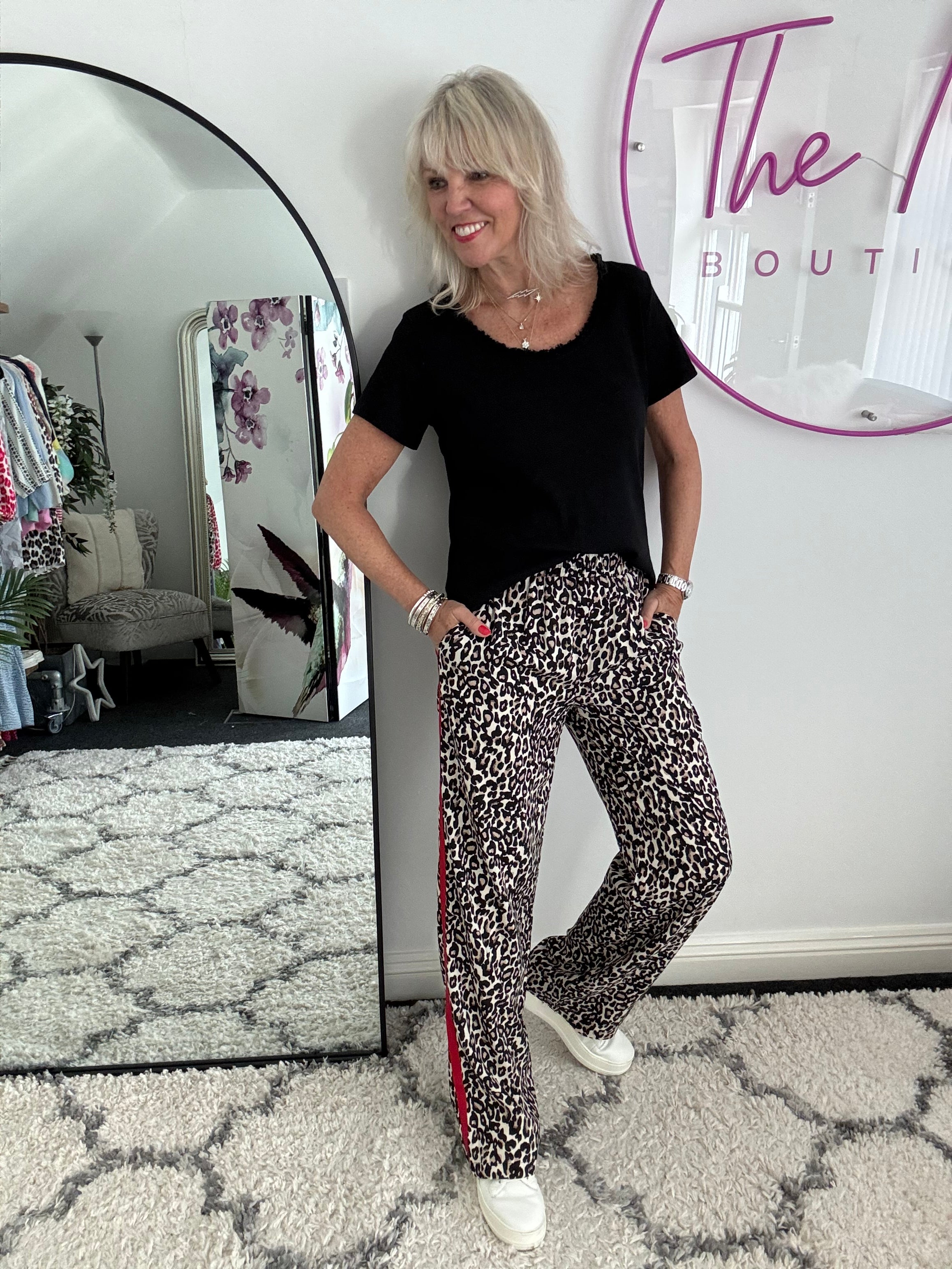Leopard Trousers with Red Stripe