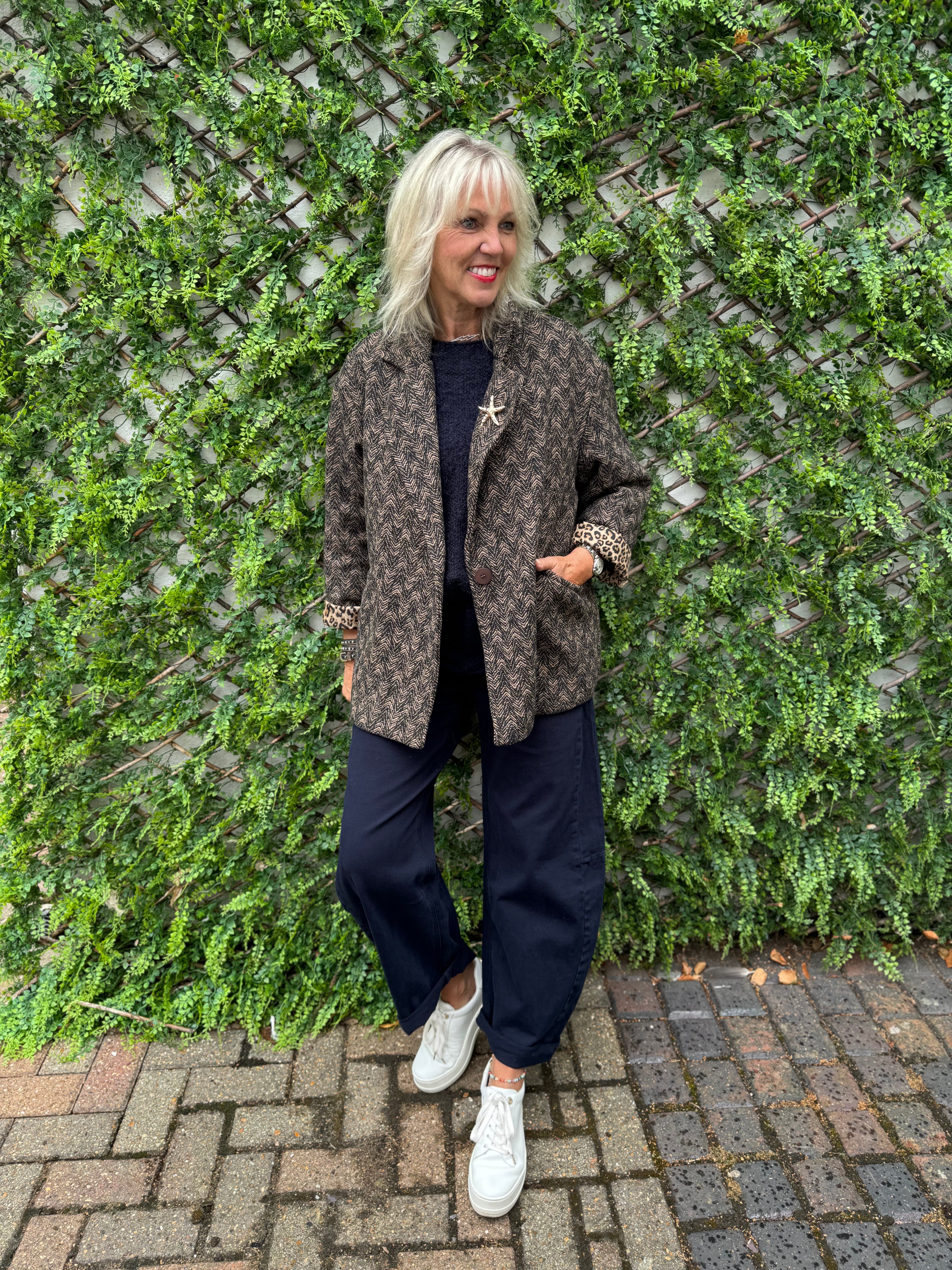 Tweed Boyfriend Jacket with Leopard Lining