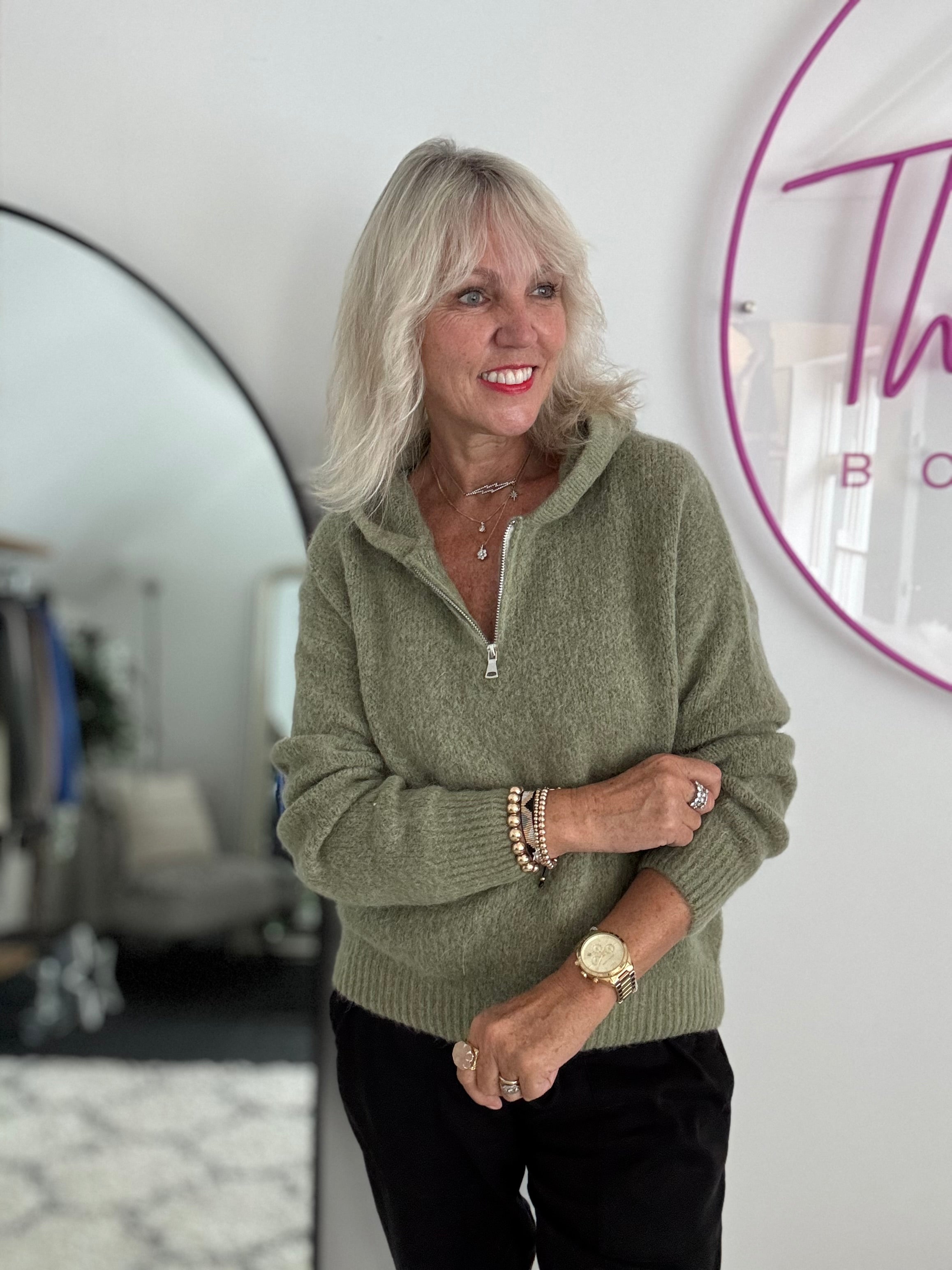 Hooded Mohair Jumper in Khaki Olive