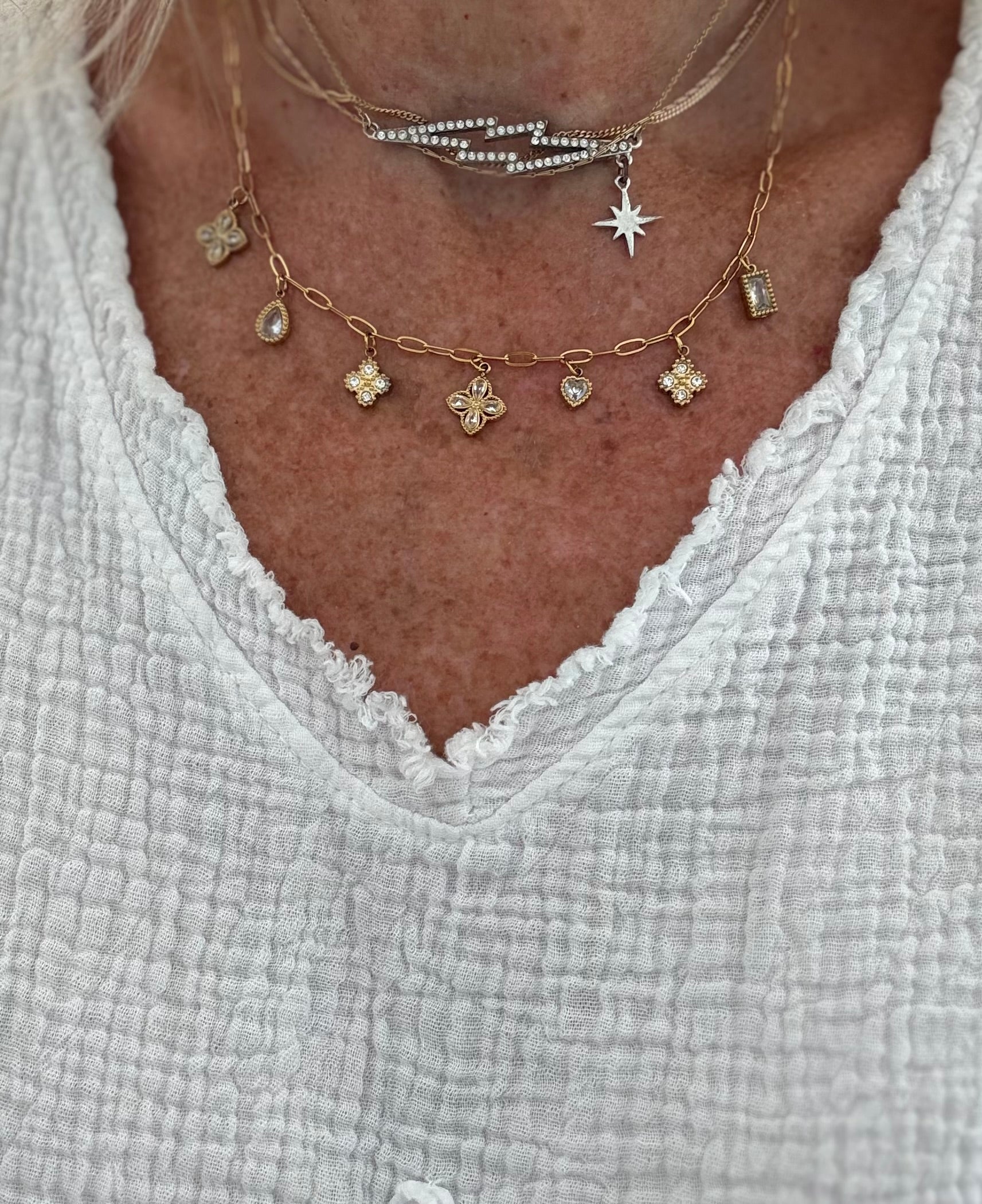 Multi Charm Necklace in Gold & Crystal