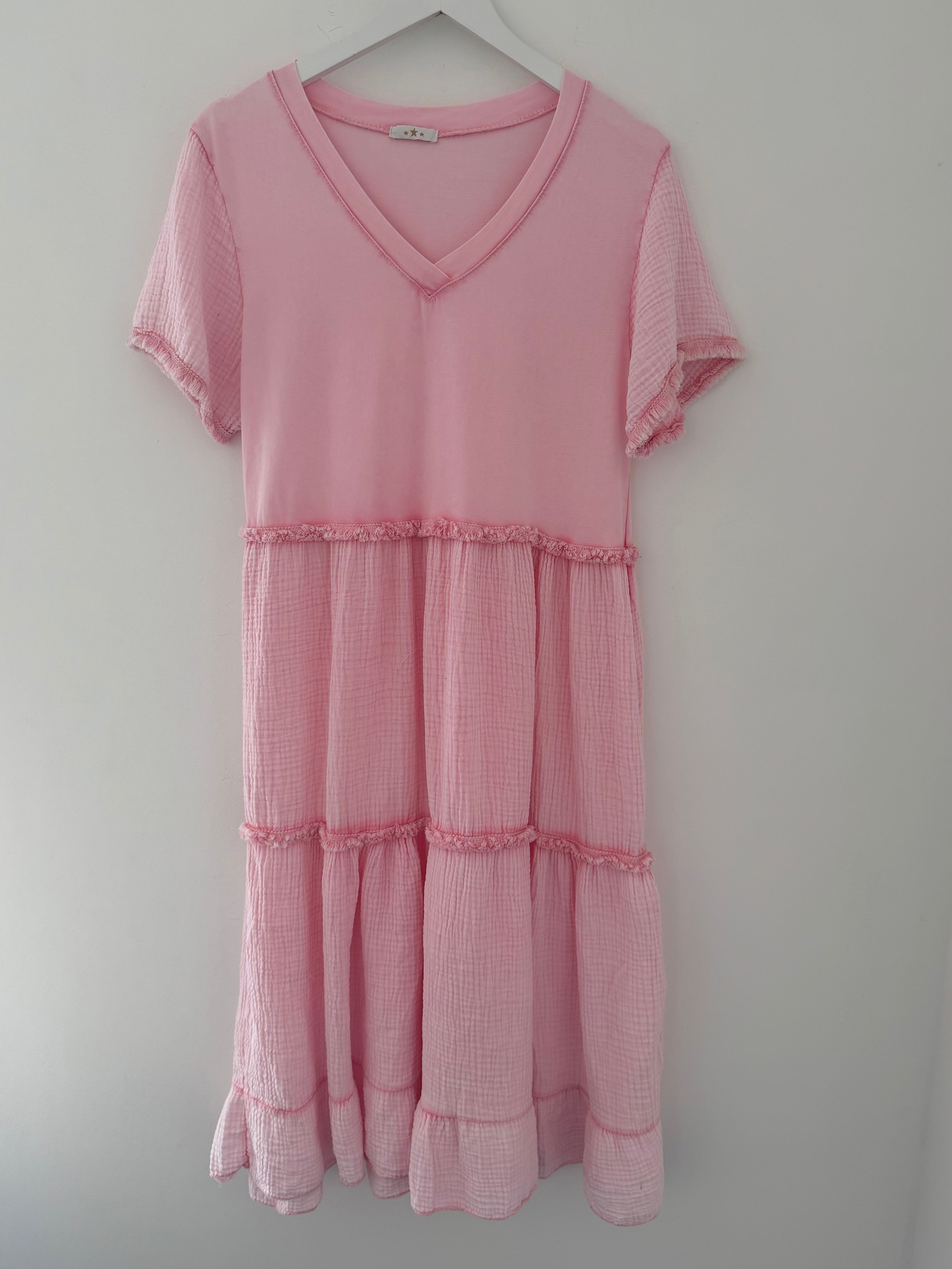 Tiered Cheesecloth Dress in Pink