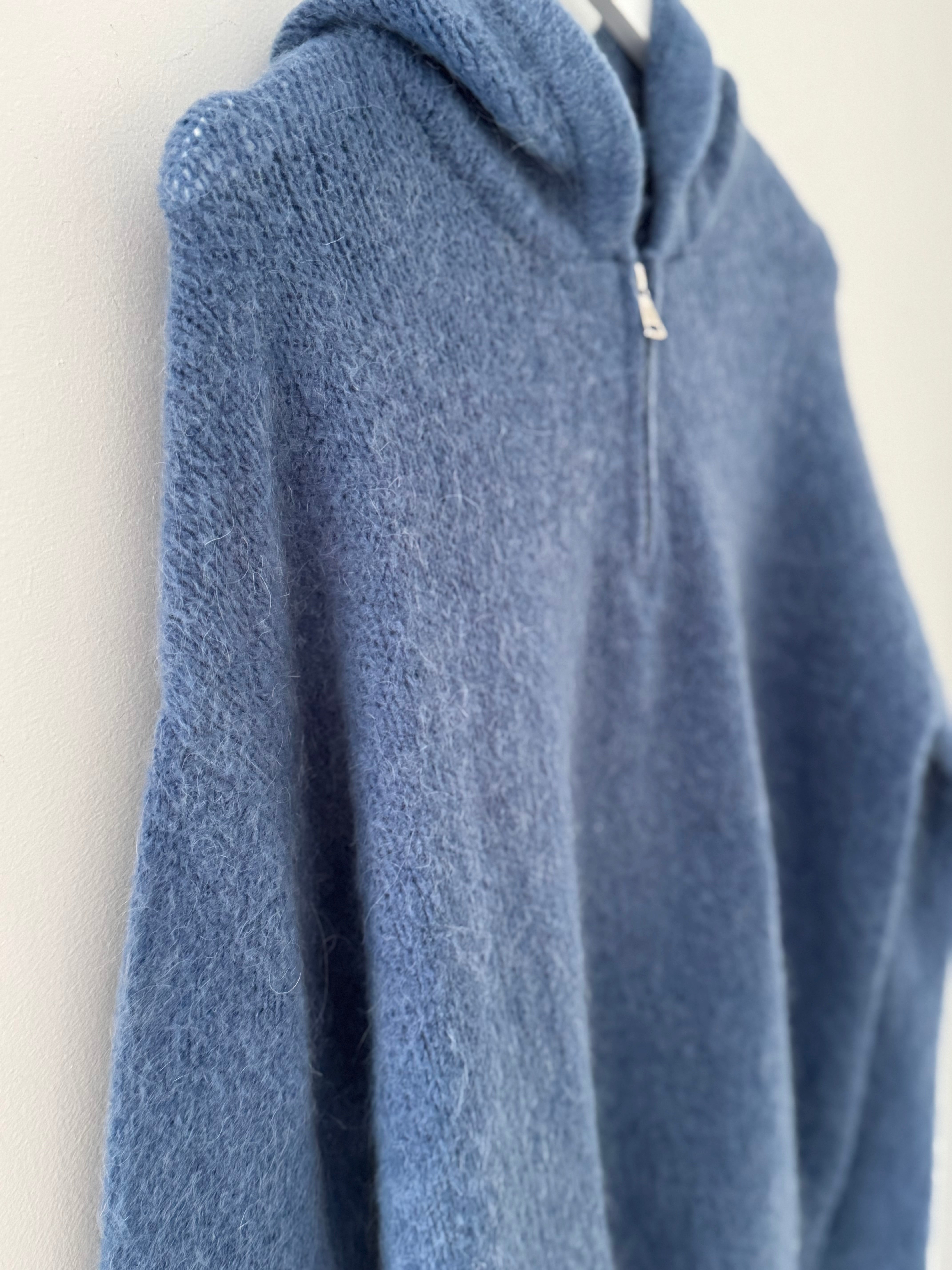 Hooded Mohair Jumper in Denim Blue