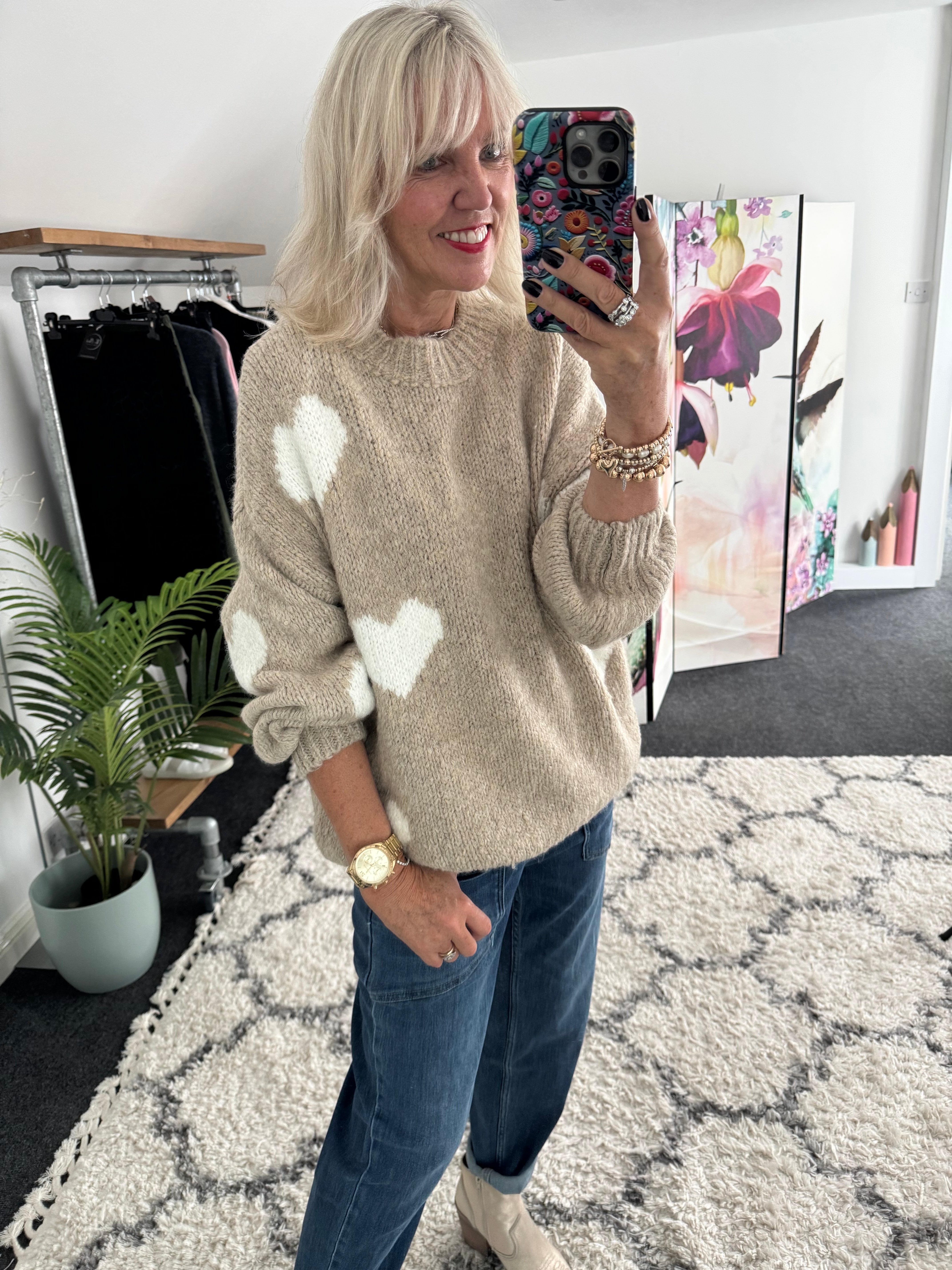Softy Heart Sweater in Mocha & Ivory