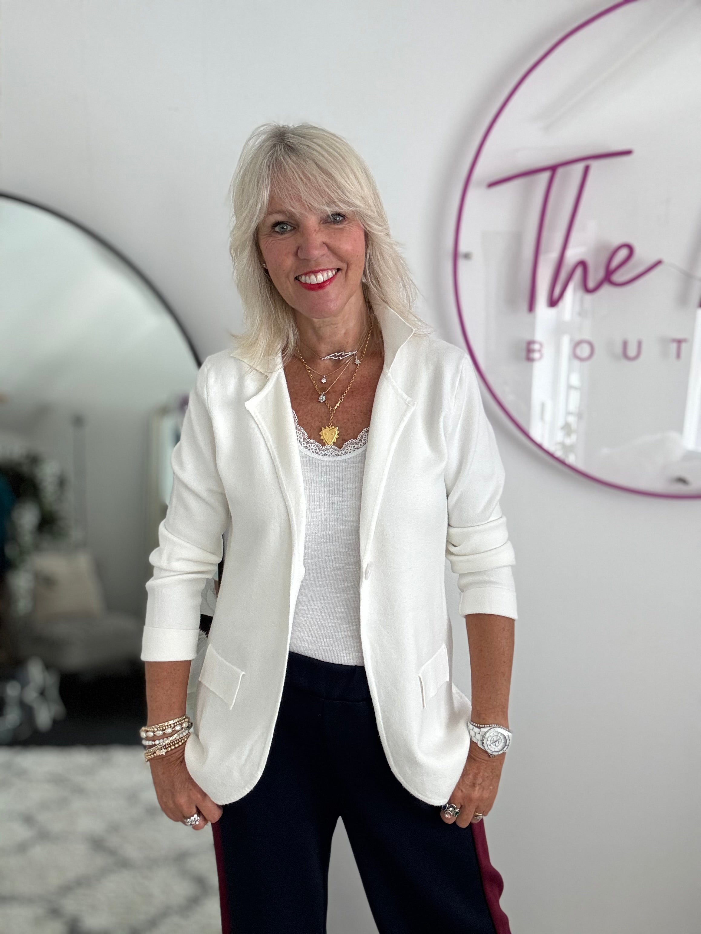 Knitted Blazer Jacket in Ivory