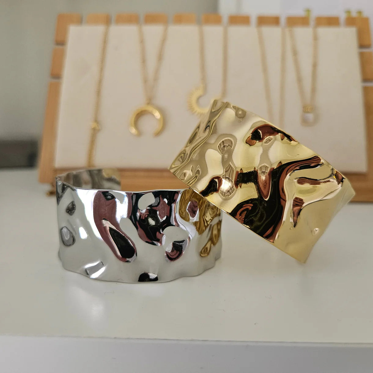 Hammered Cuff Bracelet in Gold