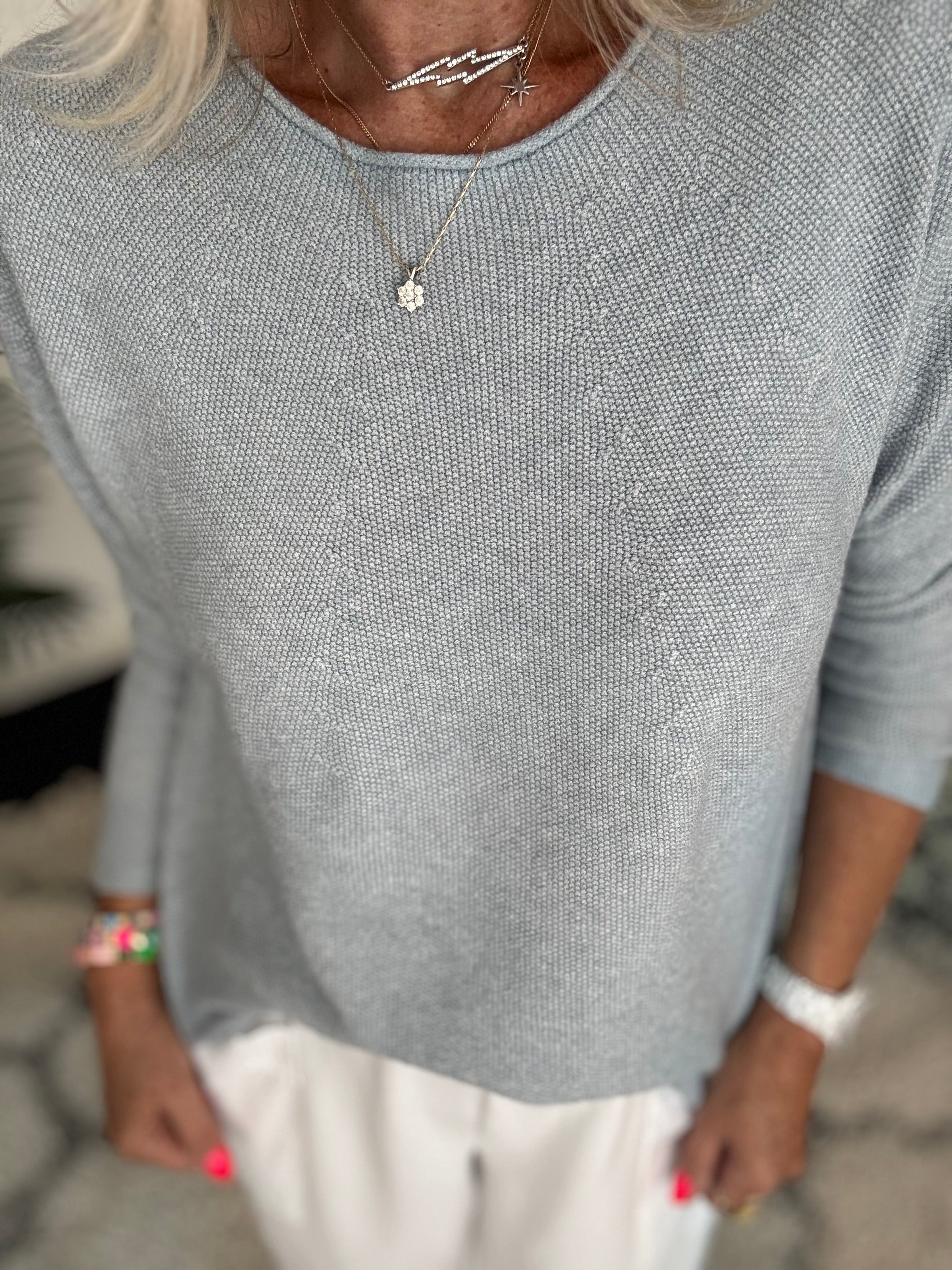 Moss Stitch Jumper with Ladder Back in Eggshell