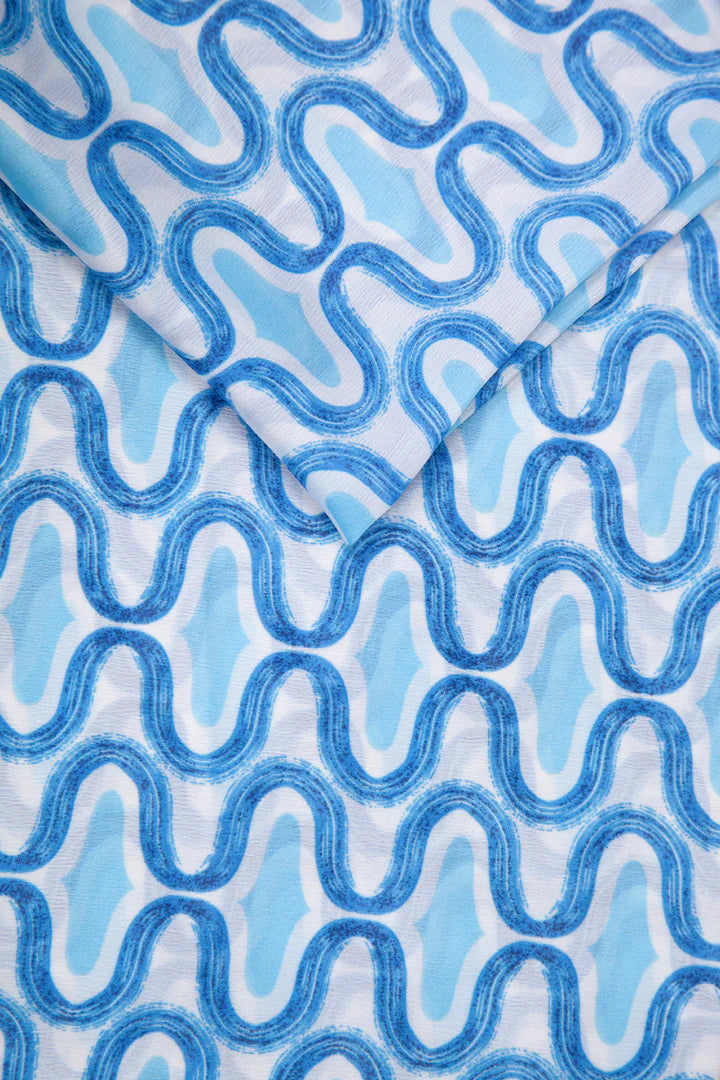 Silky Patterned Scarf with Orange Border