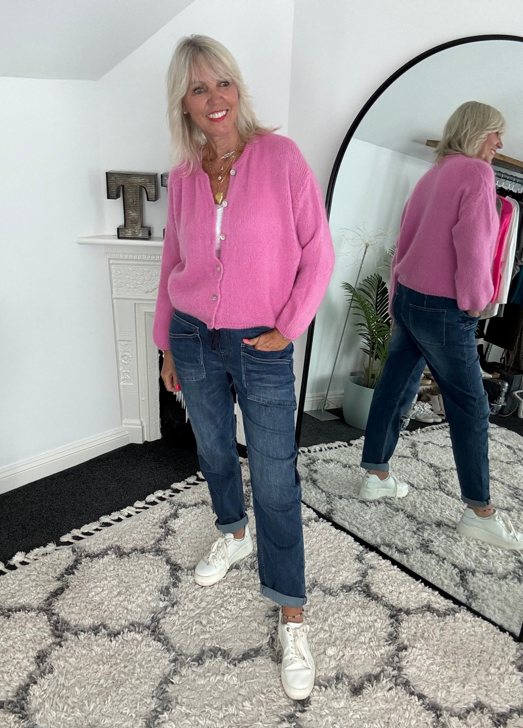 Mohair Buttoned Cardi in Candy Pink