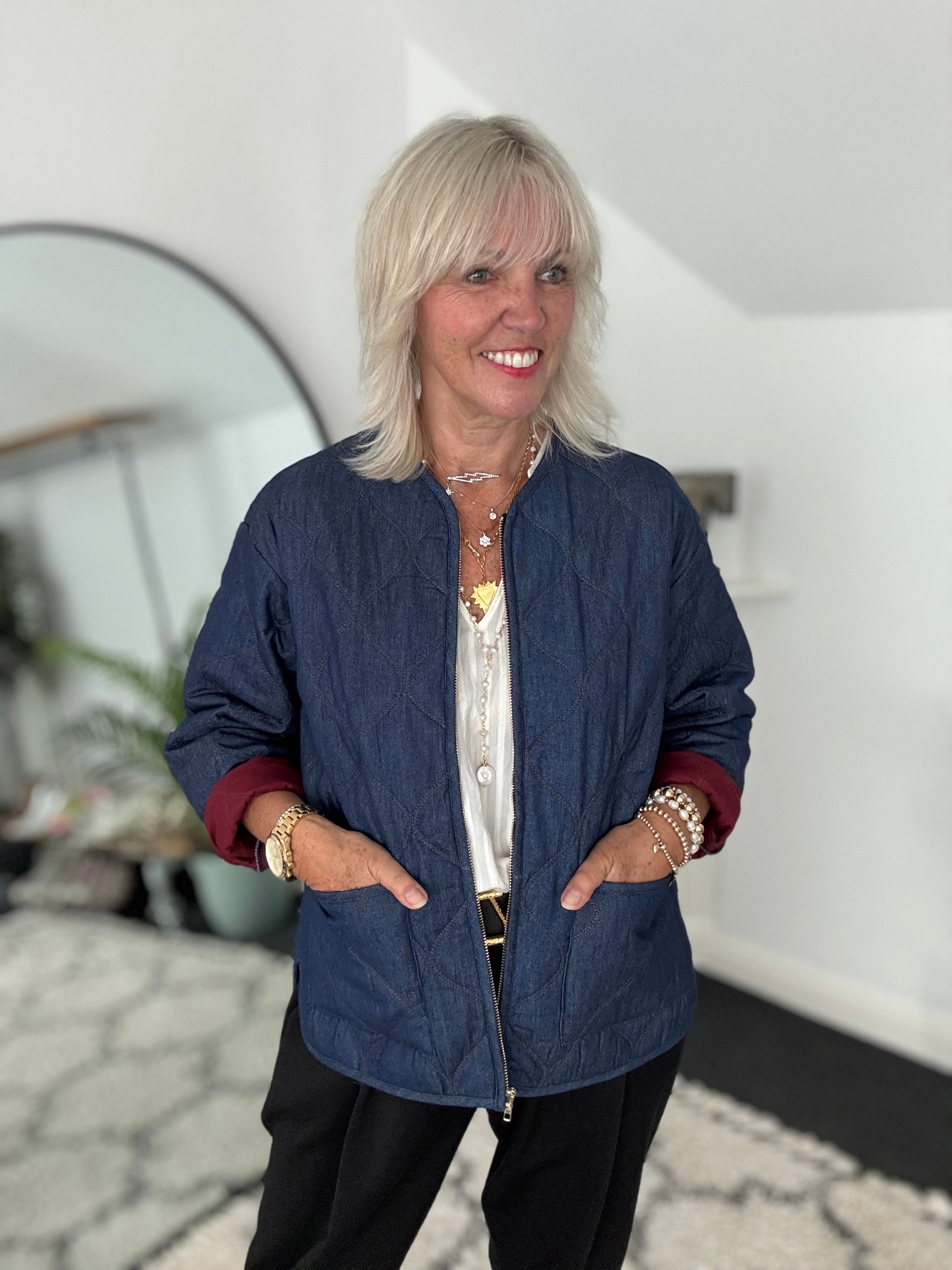 Luxe Quilted Jacket in Dark Denim