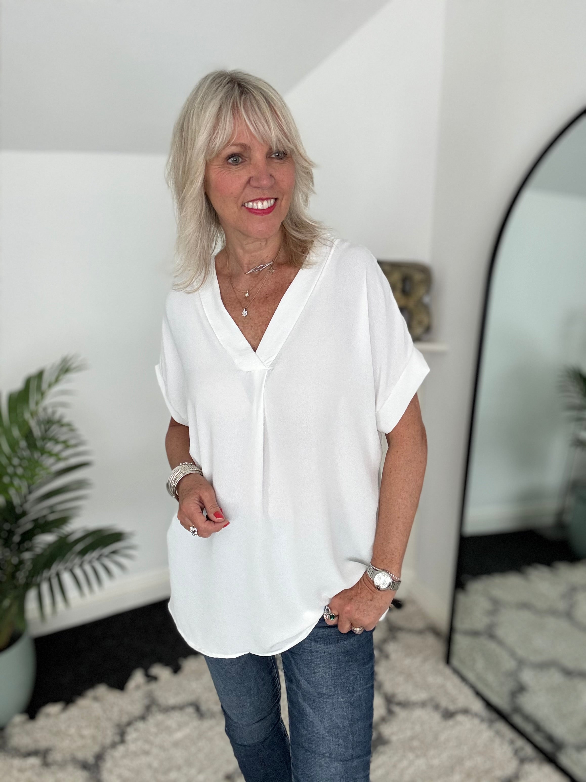 Simple Crepe Top in Ivory