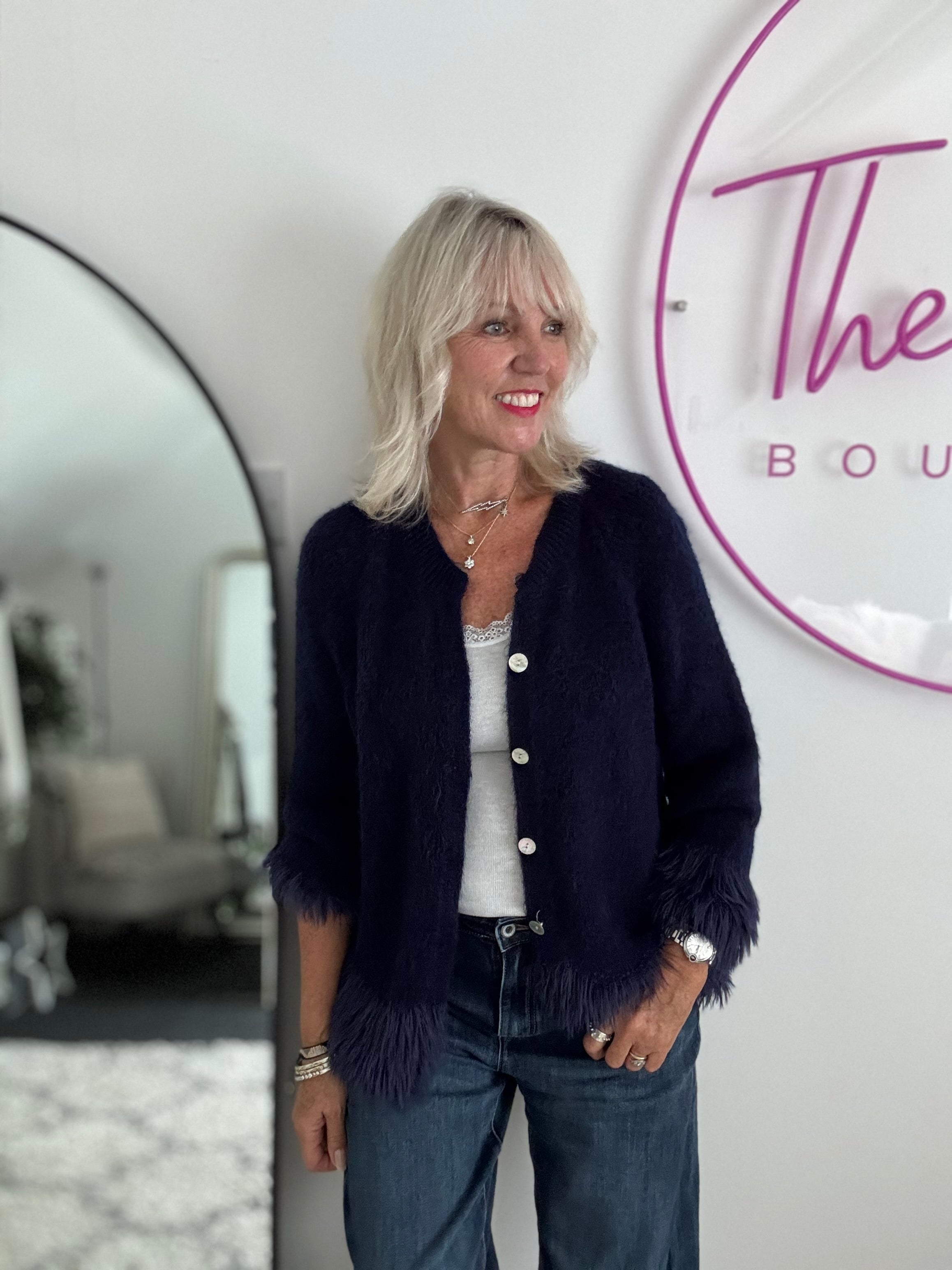 Luxe Fringe Cardigan in Ink