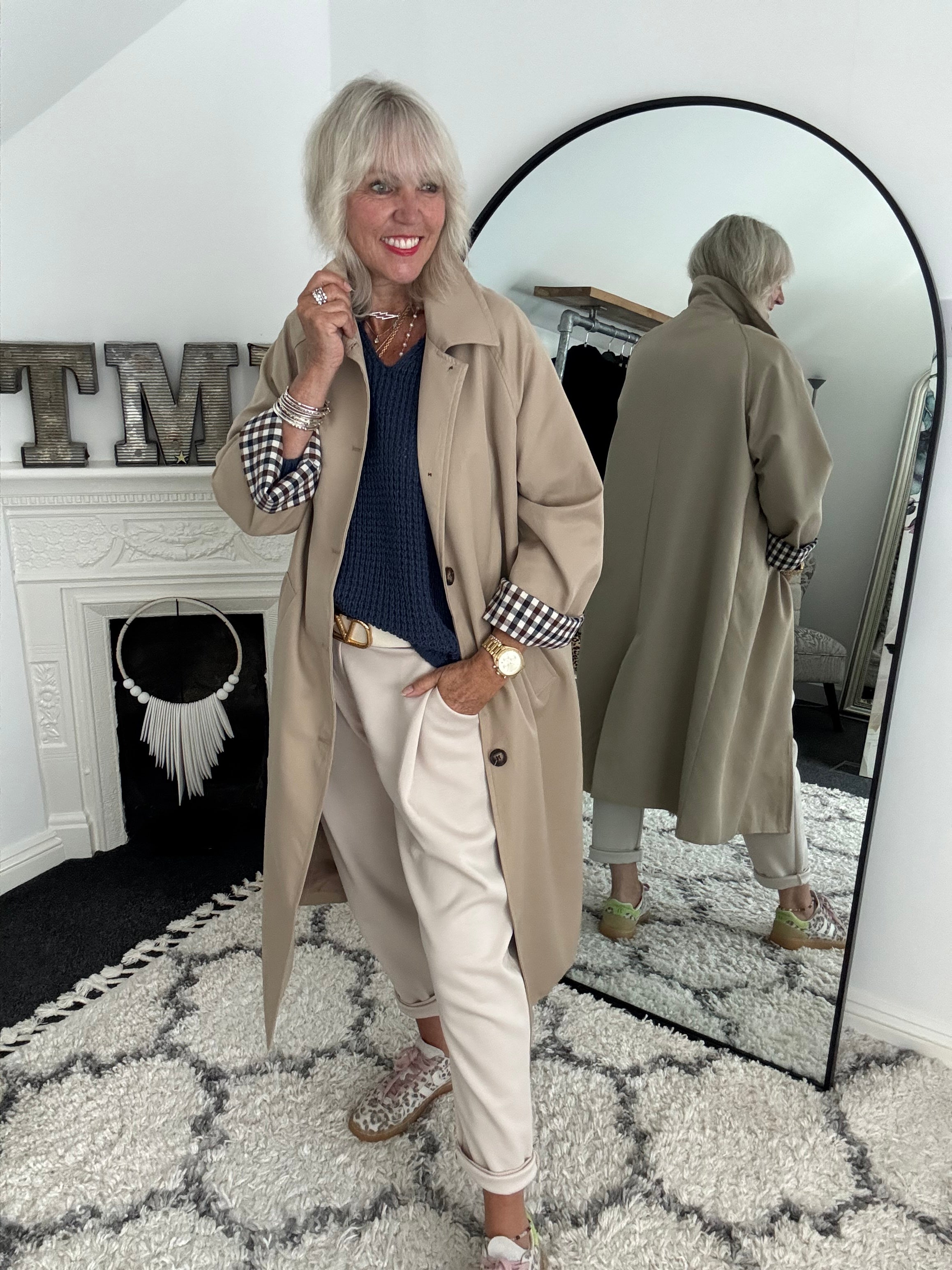 Long Line Trench with Gingham Cuffs