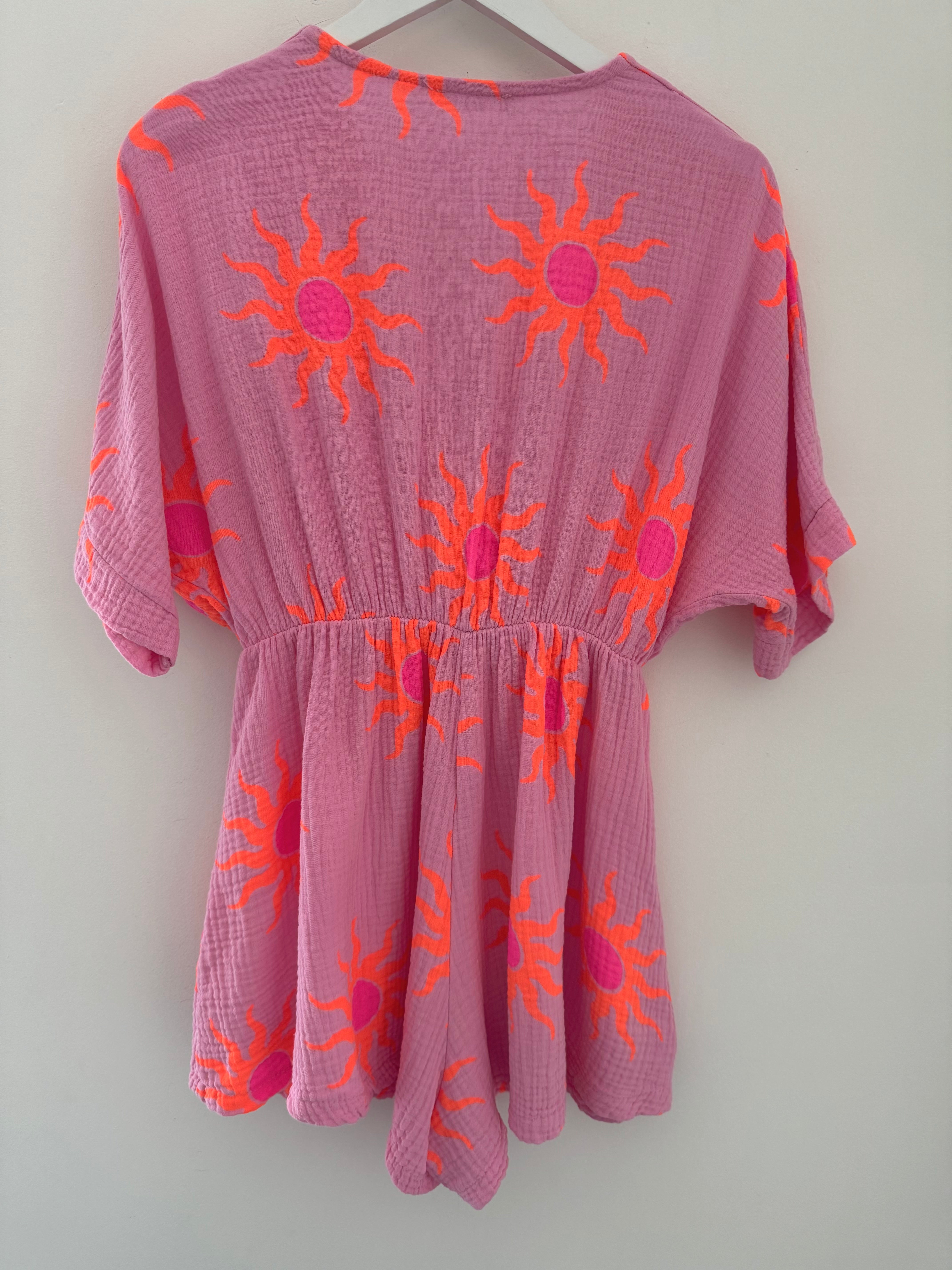 Cheesecloth Playsuit in Pink & Orange