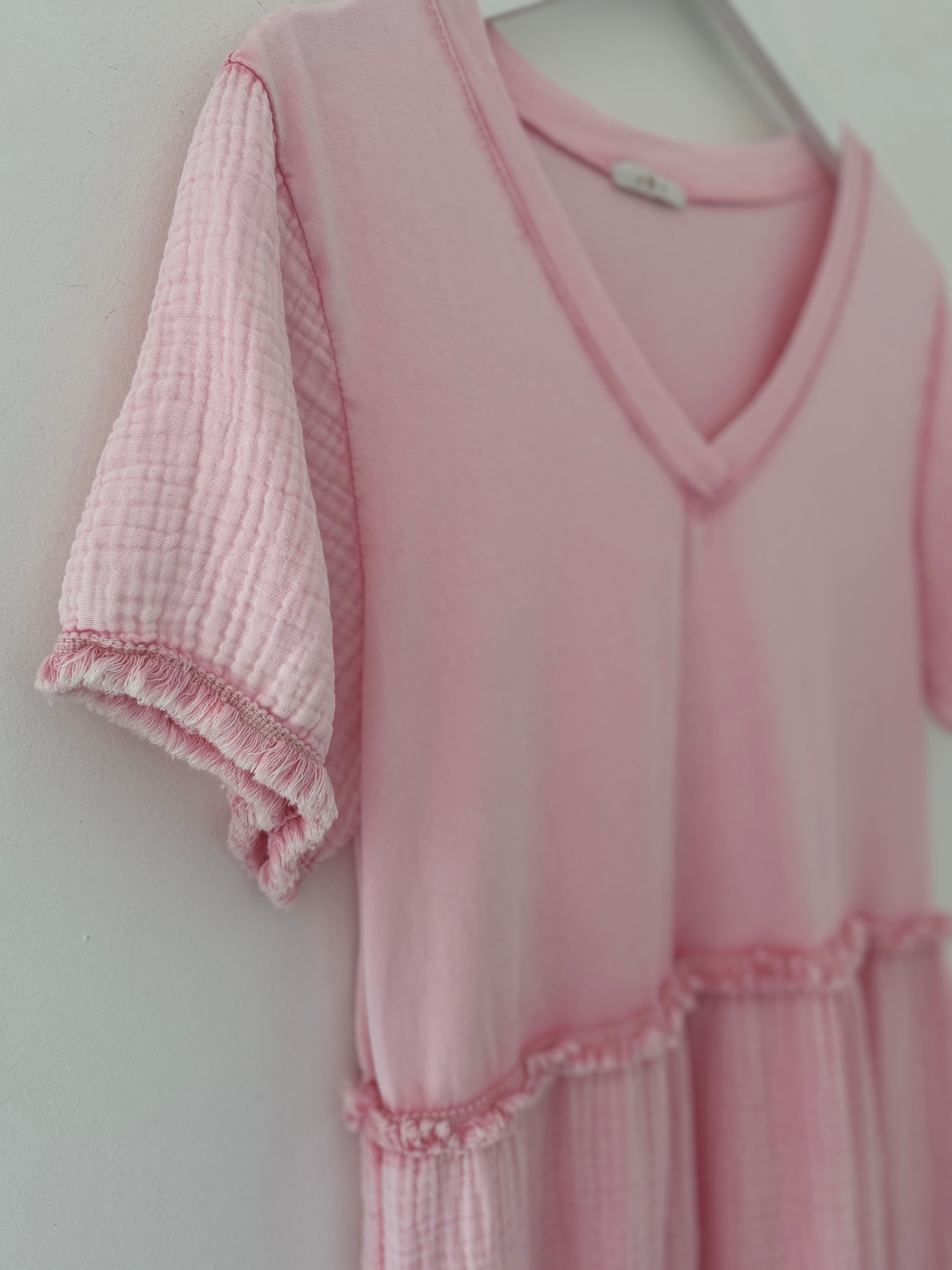 Tiered Cheesecloth Dress in Pink