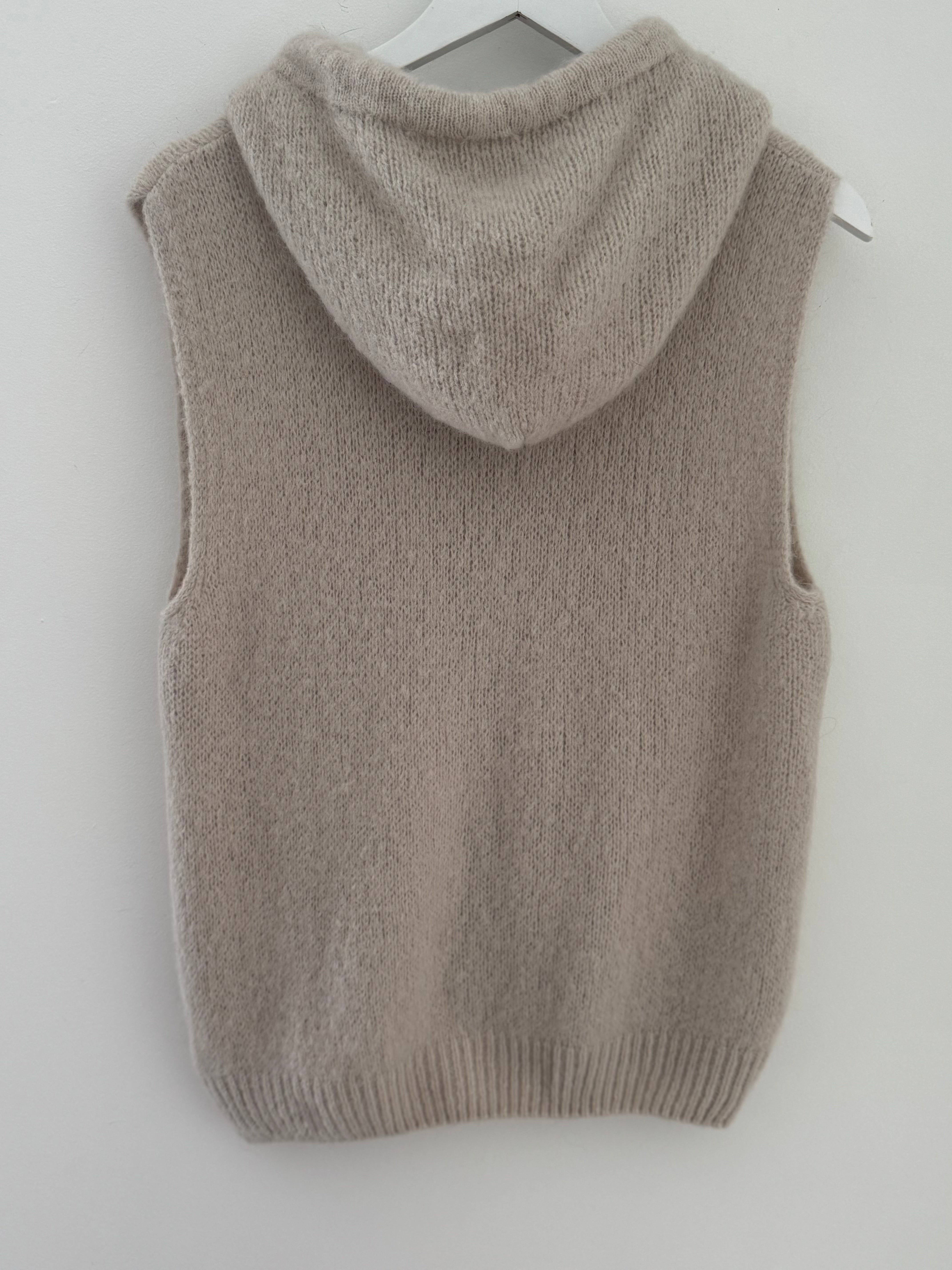 Hooded Mohair Gilet in Stone