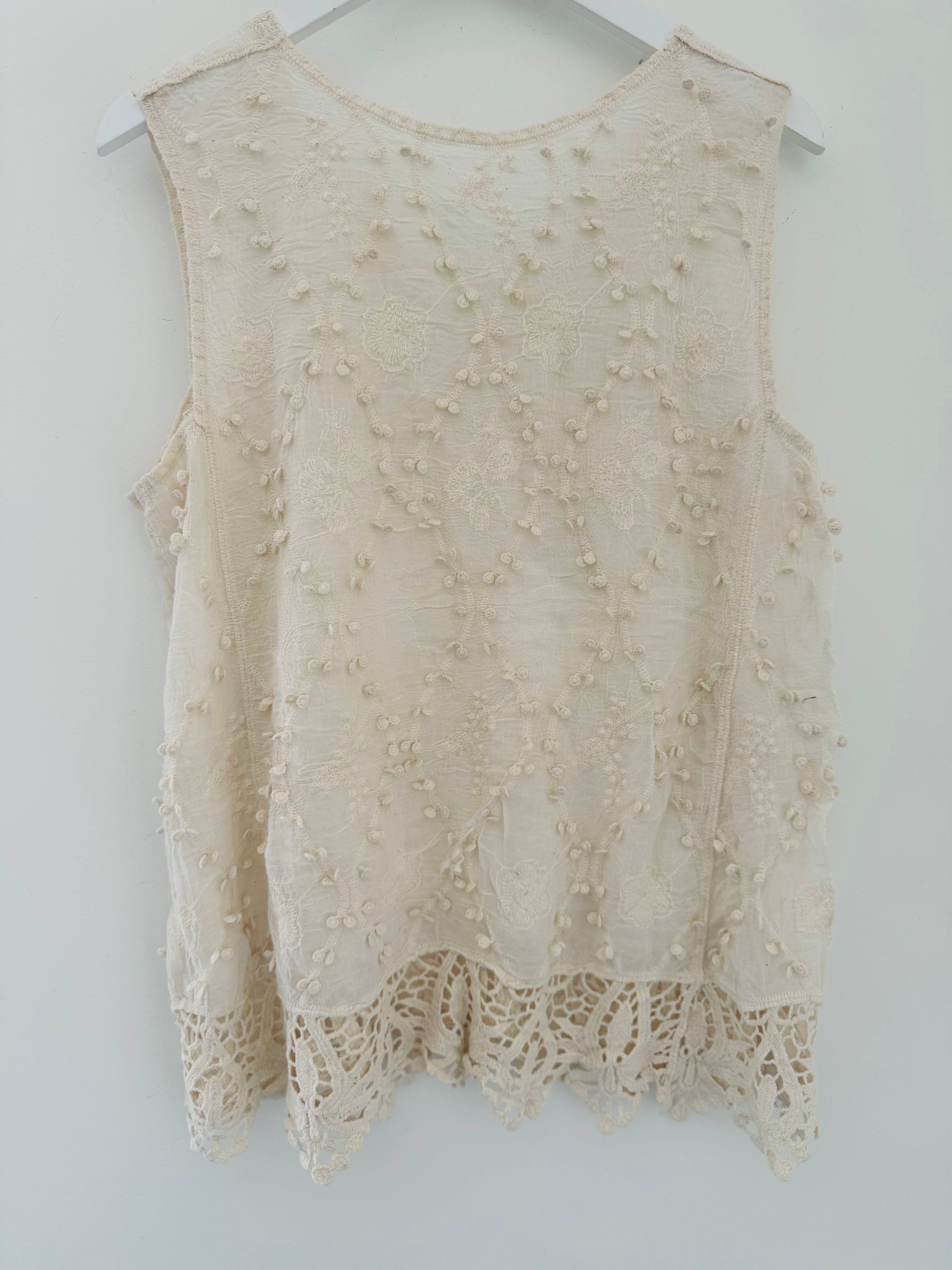 Embroidered Cotton Vest in Ecru