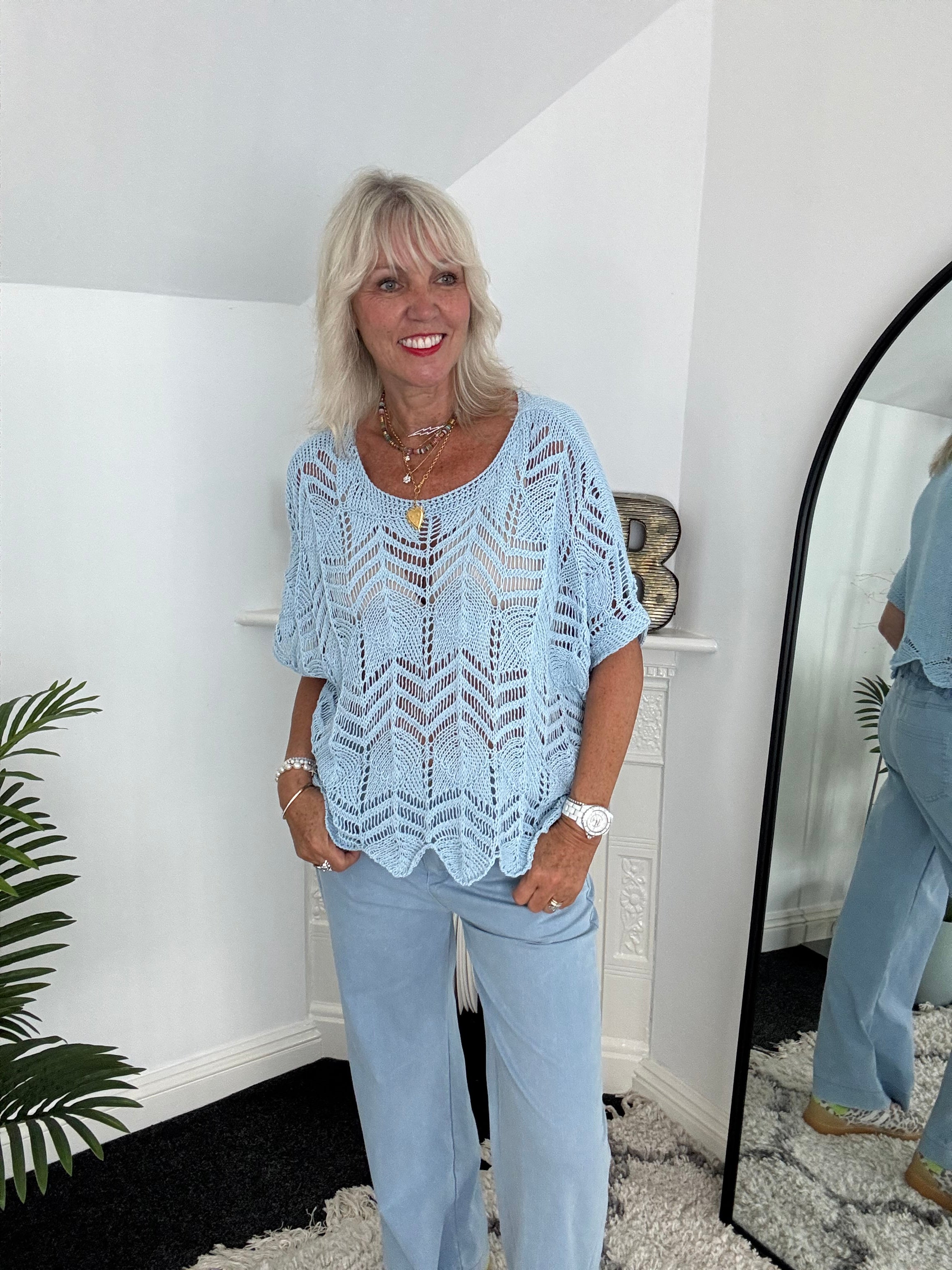 Crochet Knit with Scallop Edge in Baby Blue