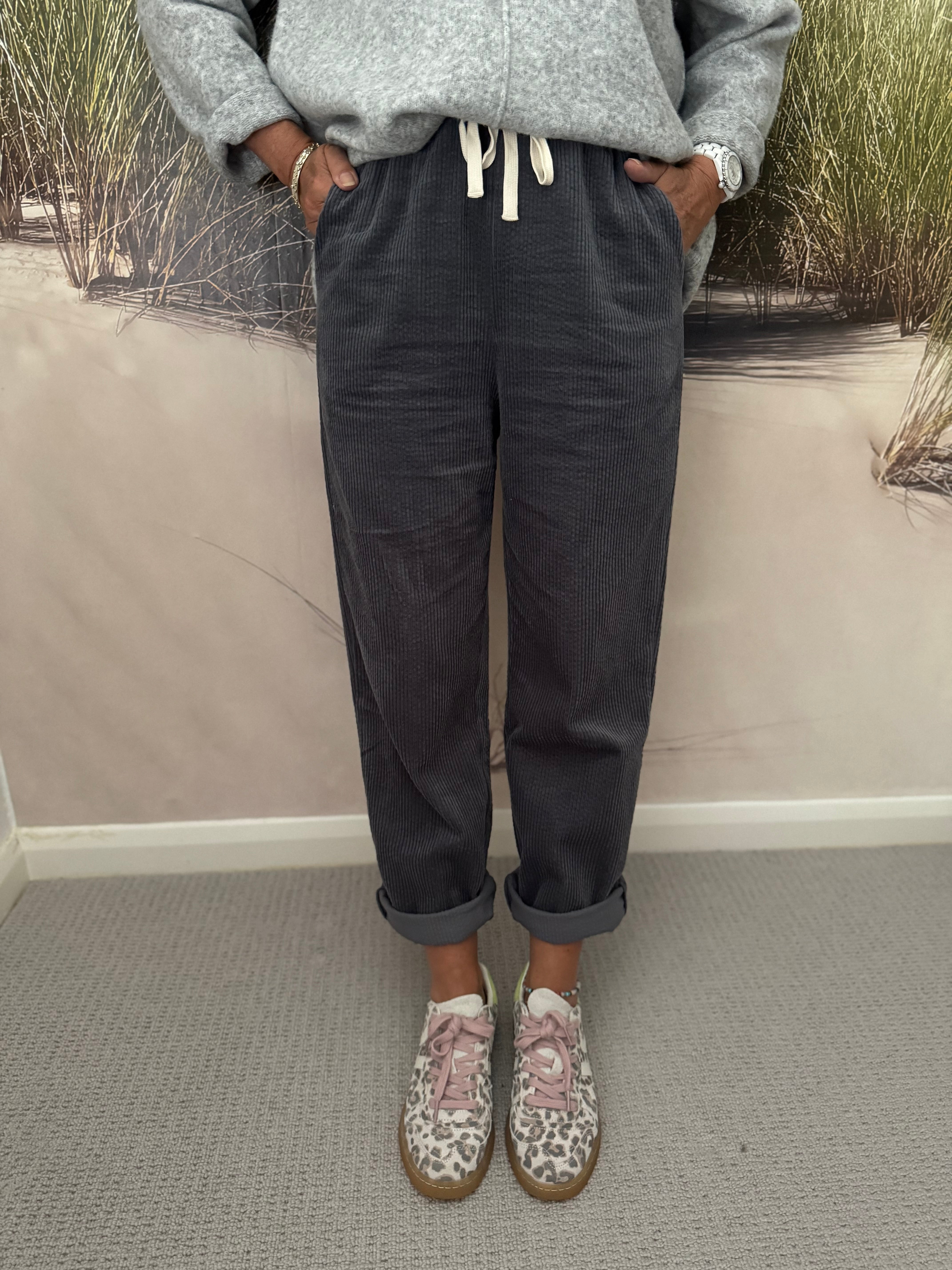 Luxe Cord Joggers in Deep Grey