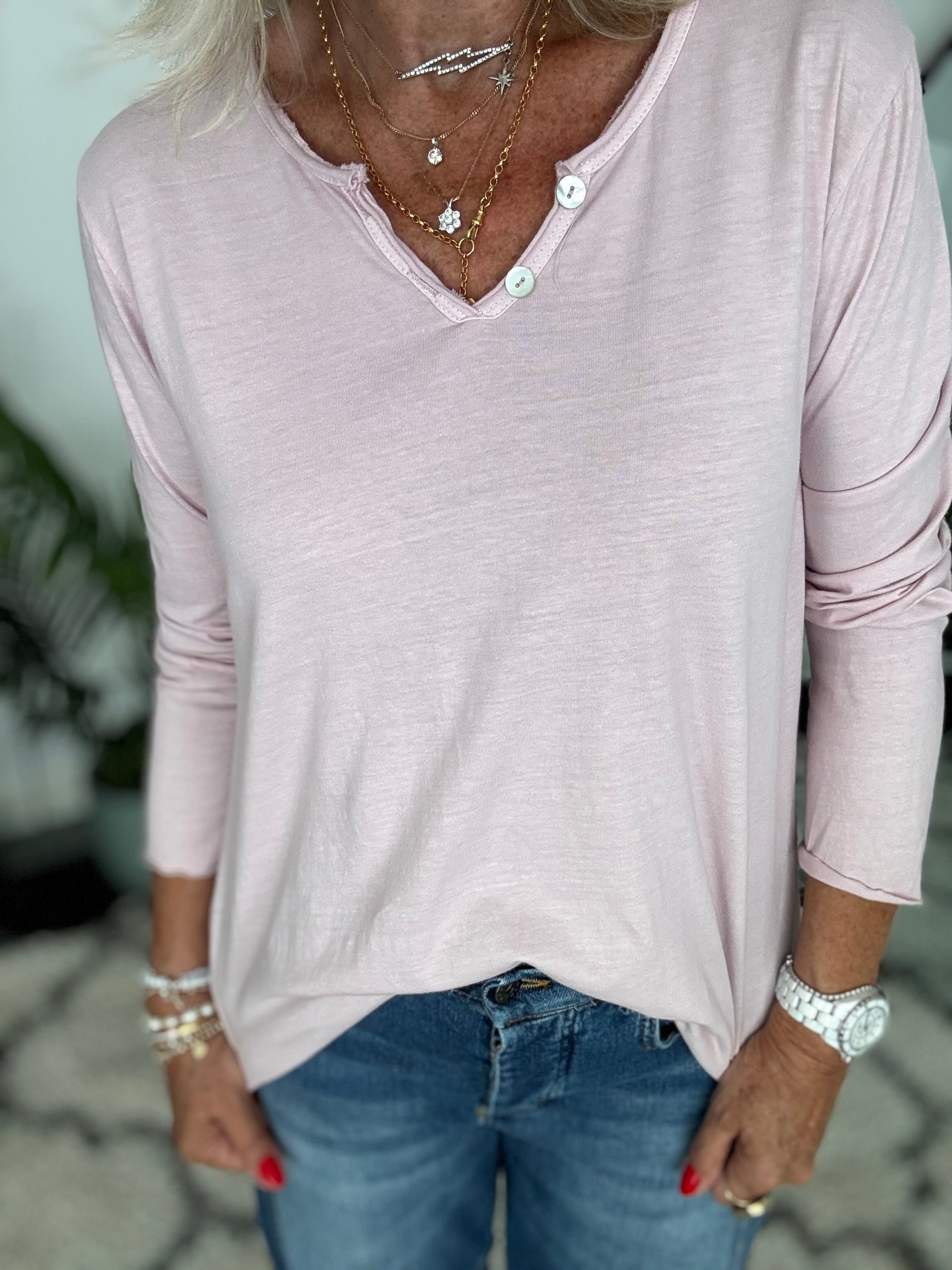 Long Sleeve Cotton Top in Soft Pink