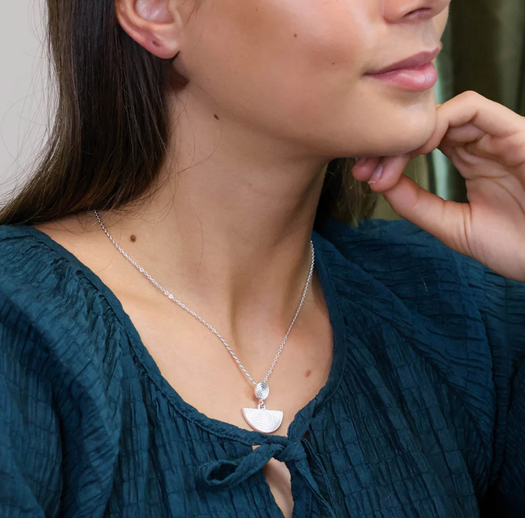 Silver Disc and Half Moon Necklace