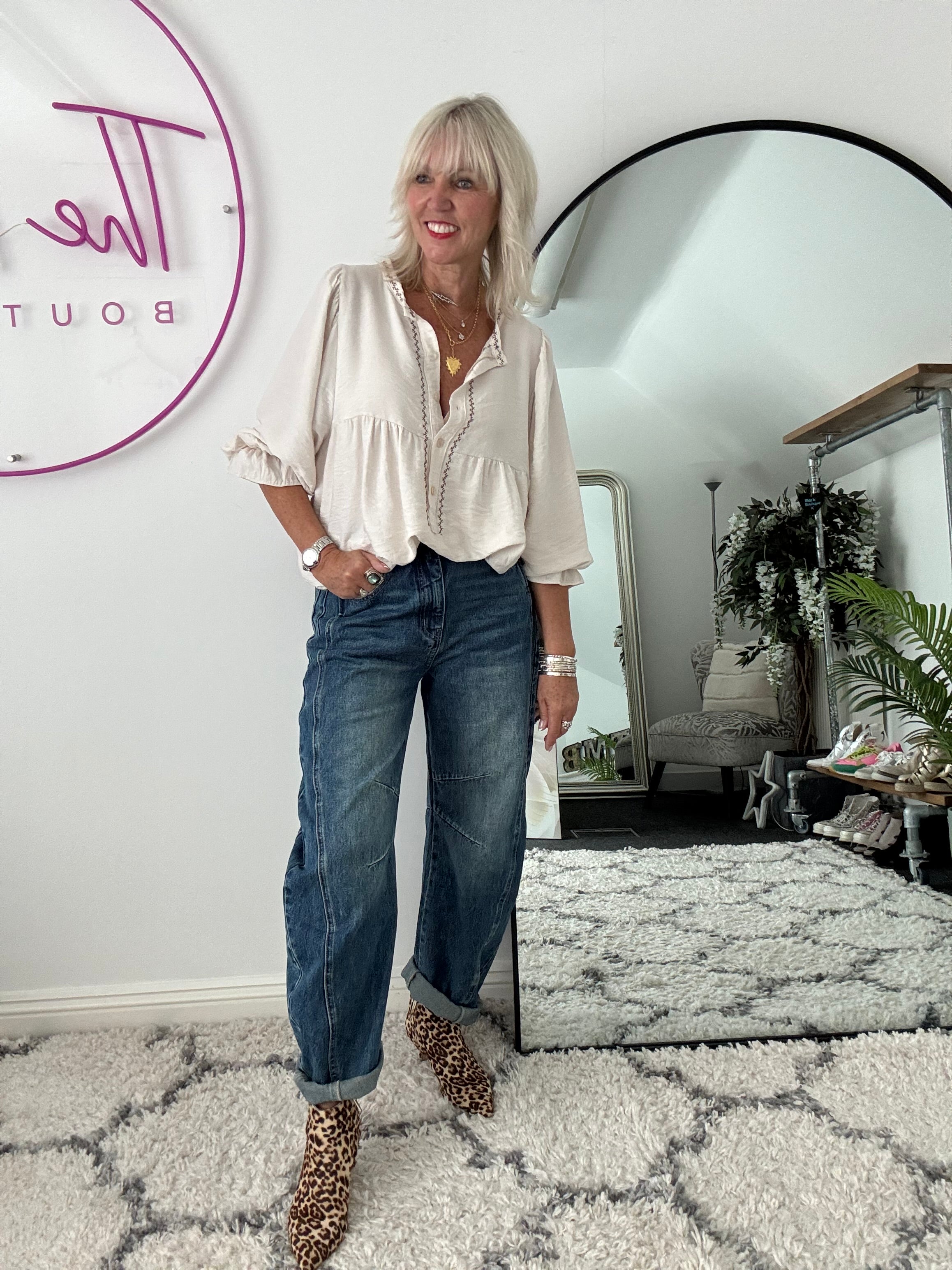 Barrel Leg Jeans with Elasticated Waist