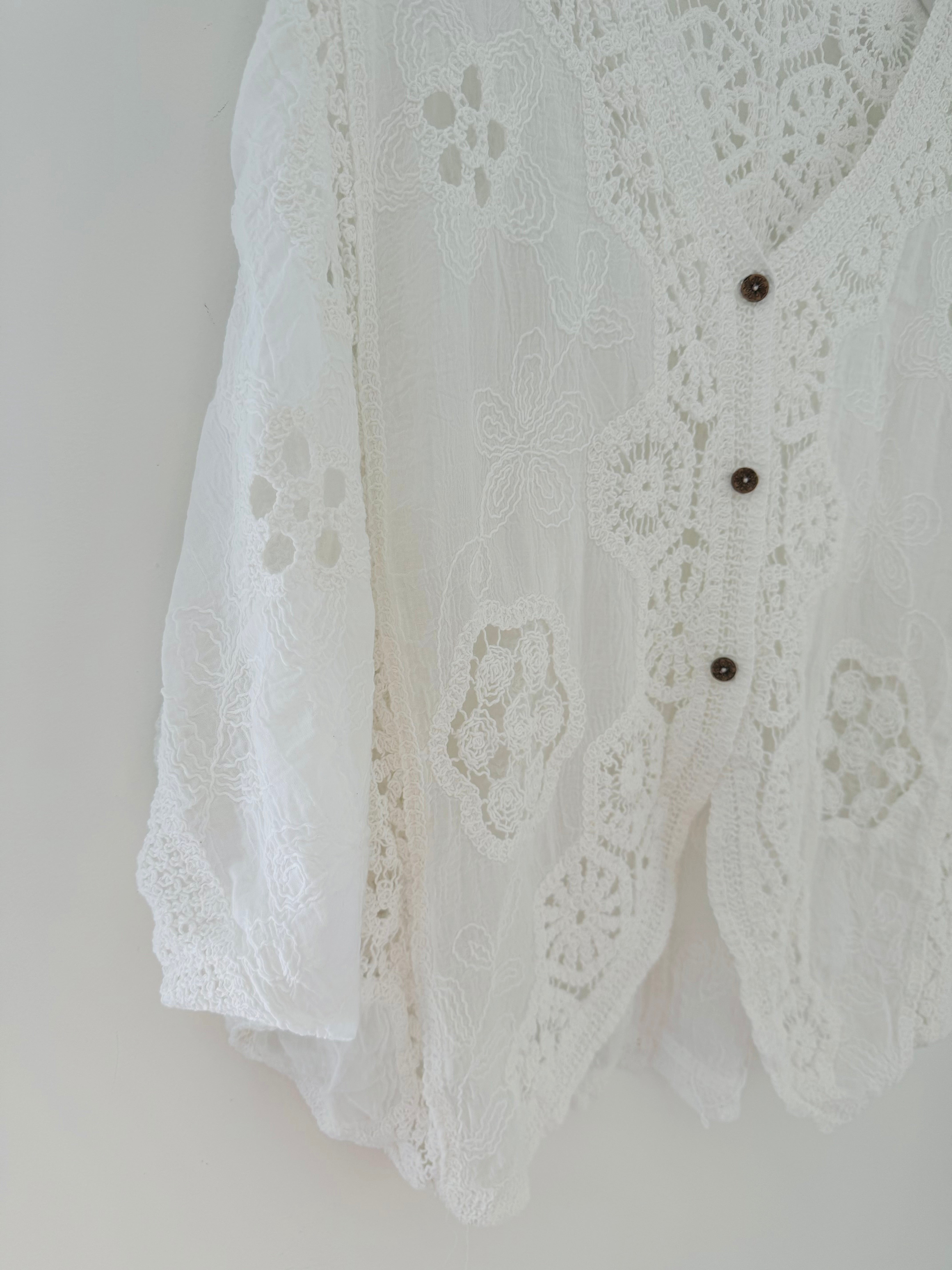 Batwing Crochet Cardigan in Ivory