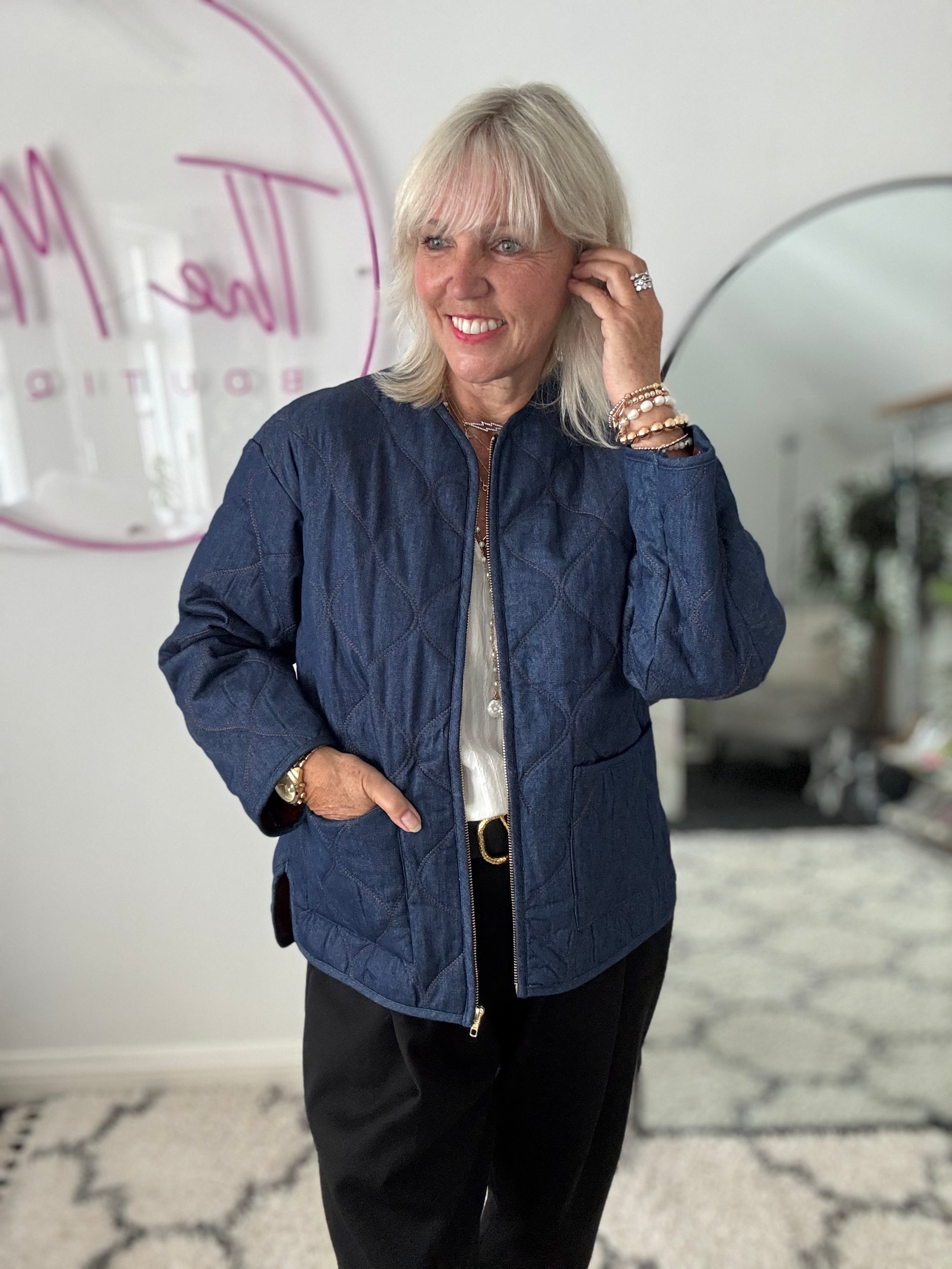 Luxe Quilted Jacket in Dark Denim