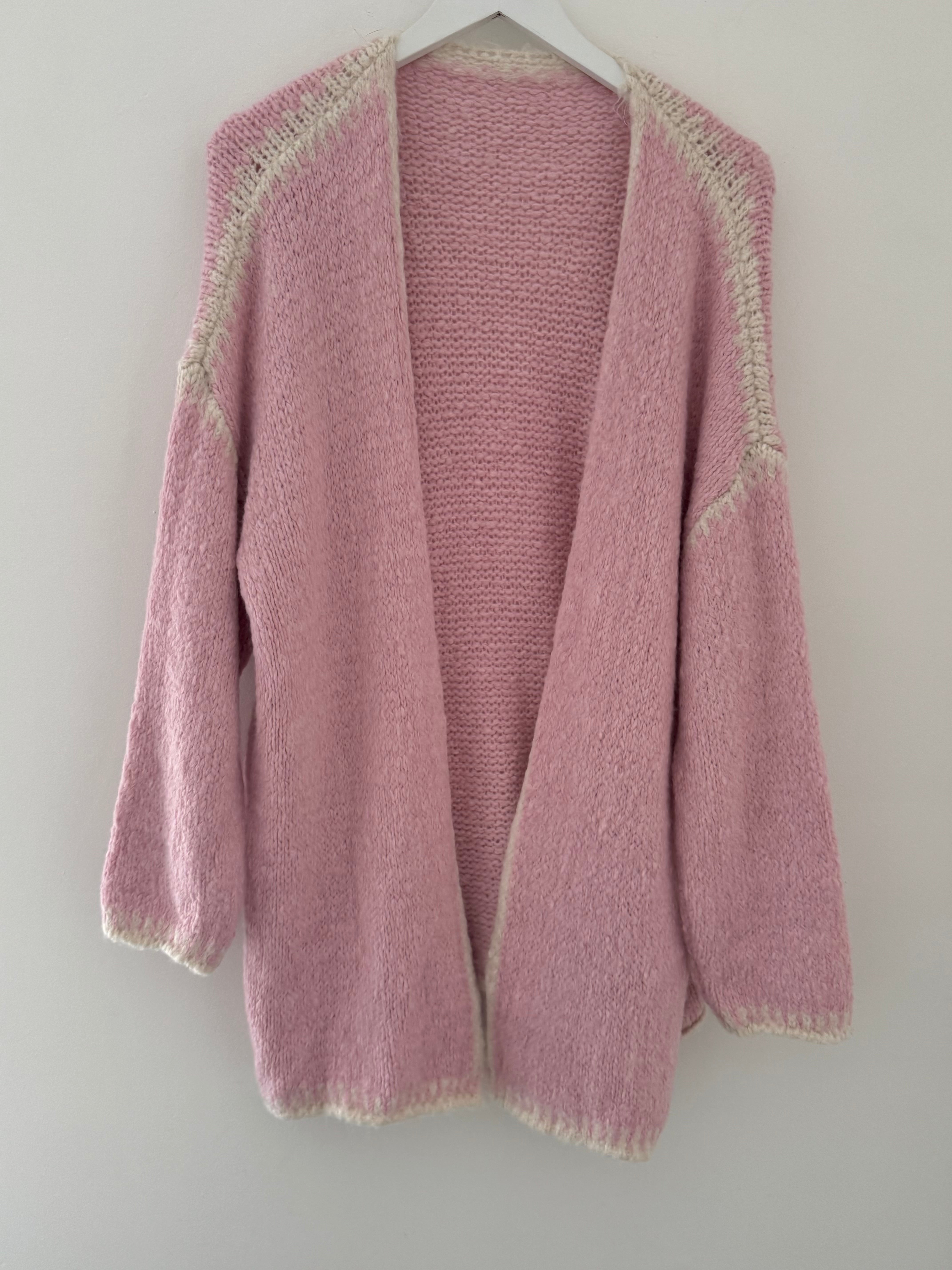 Whip Stitch Cardi in Pink & Ivory