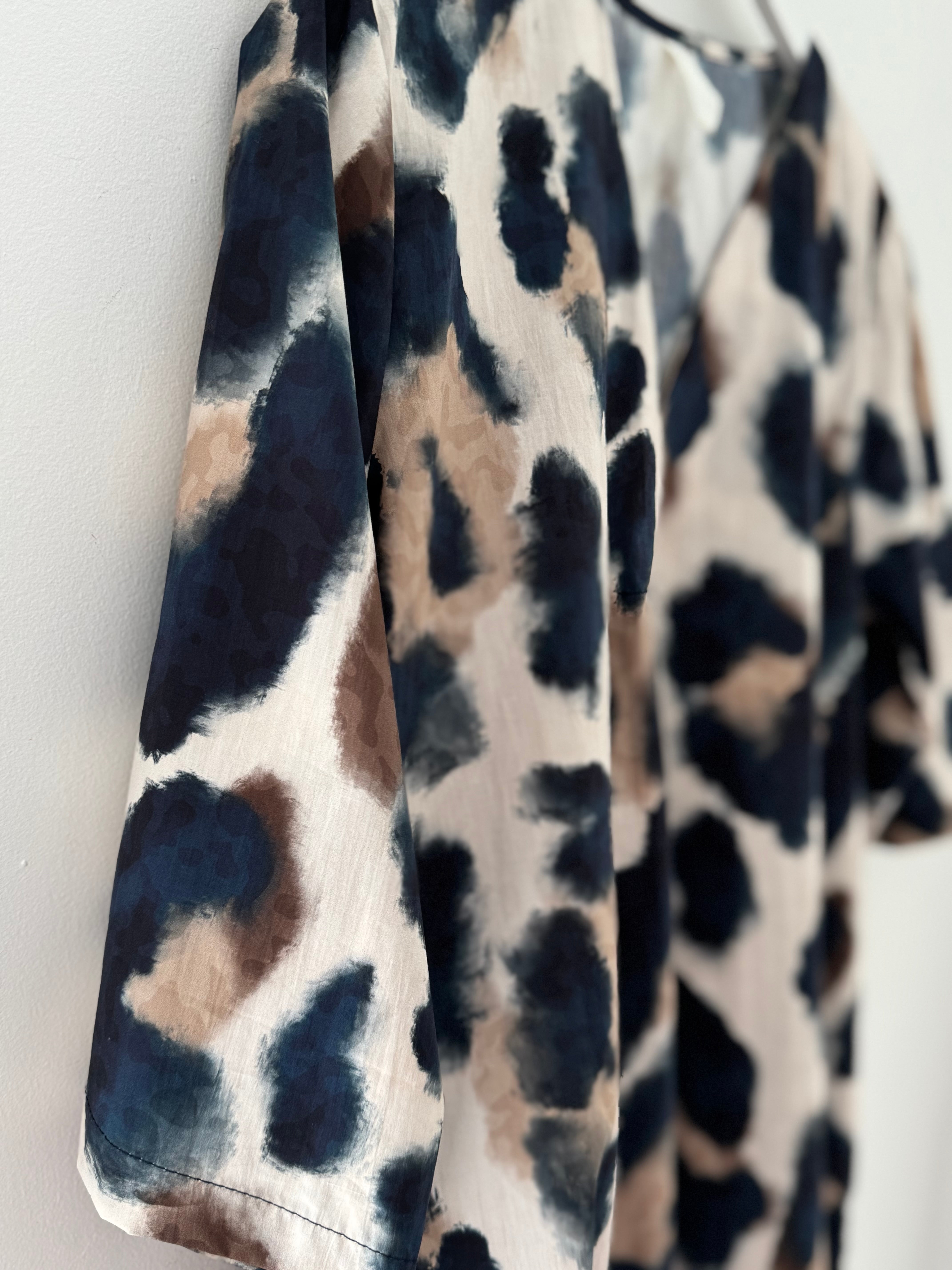 Cotton Dress in Mocha & Navy Leopard