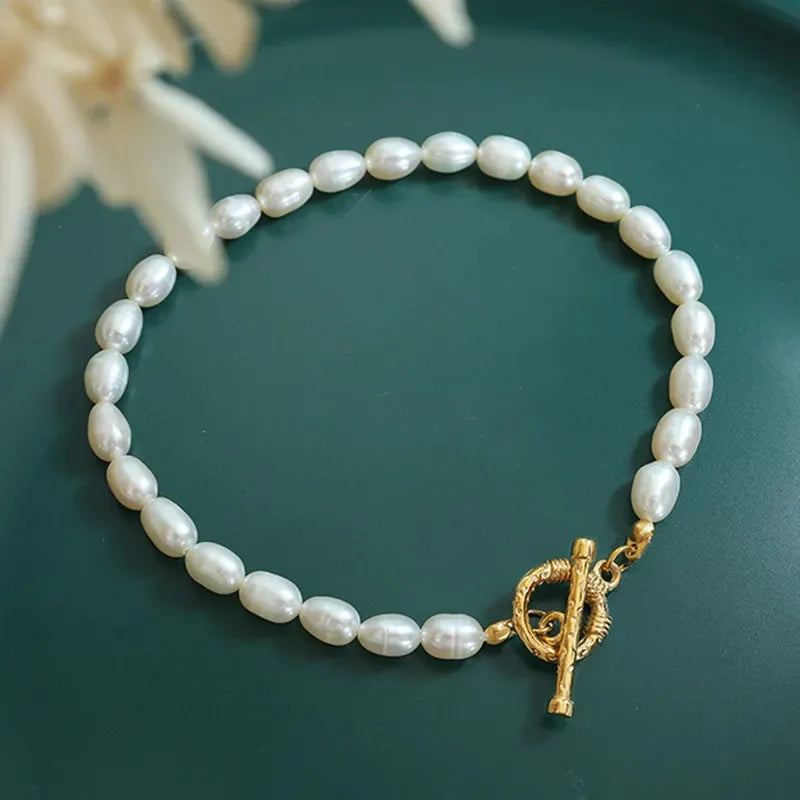 Freshwater Pearl & Gold T-Bar Bracelet