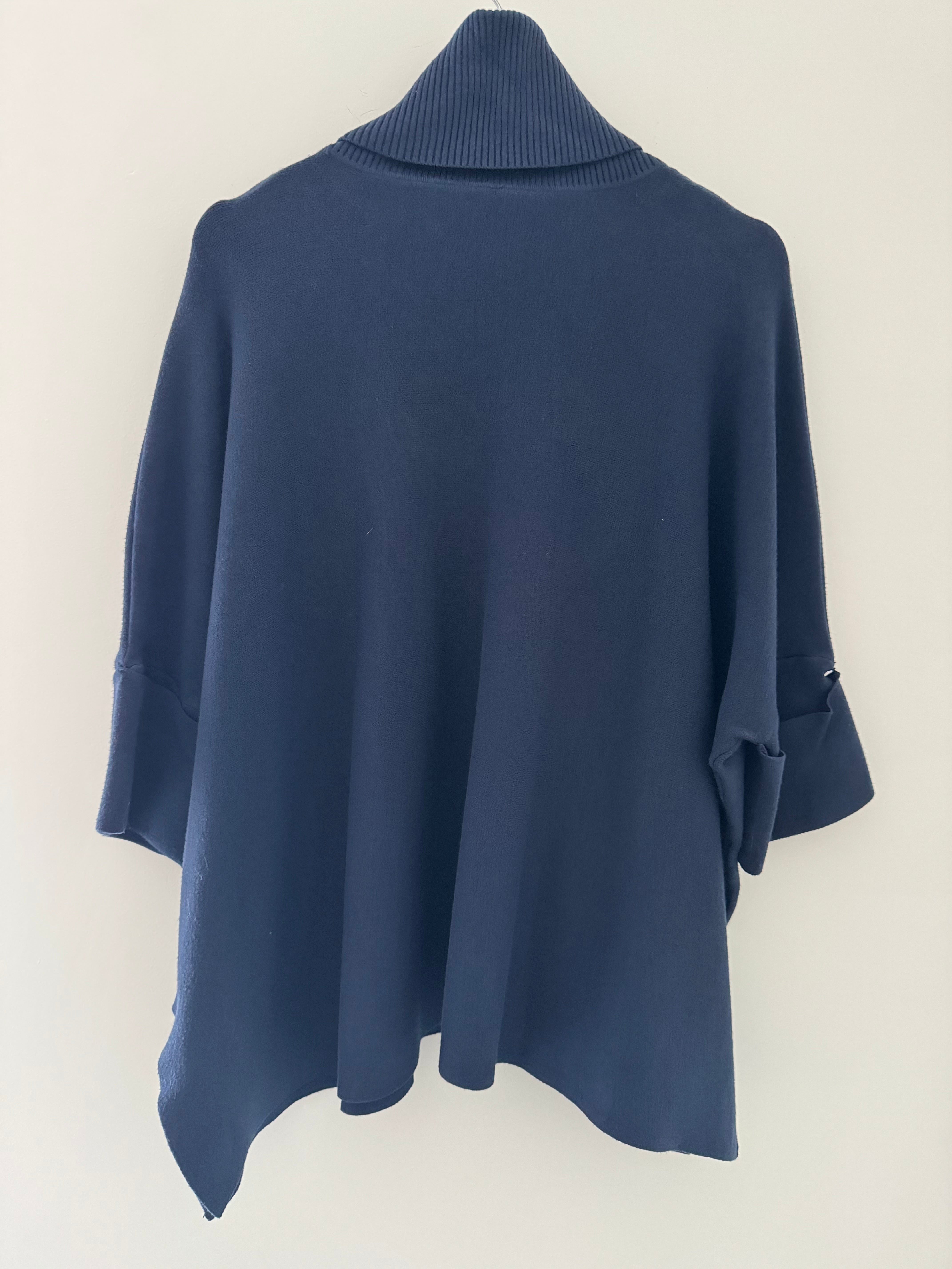 Oversized Roll Neck Poncho Jumper in Ink
