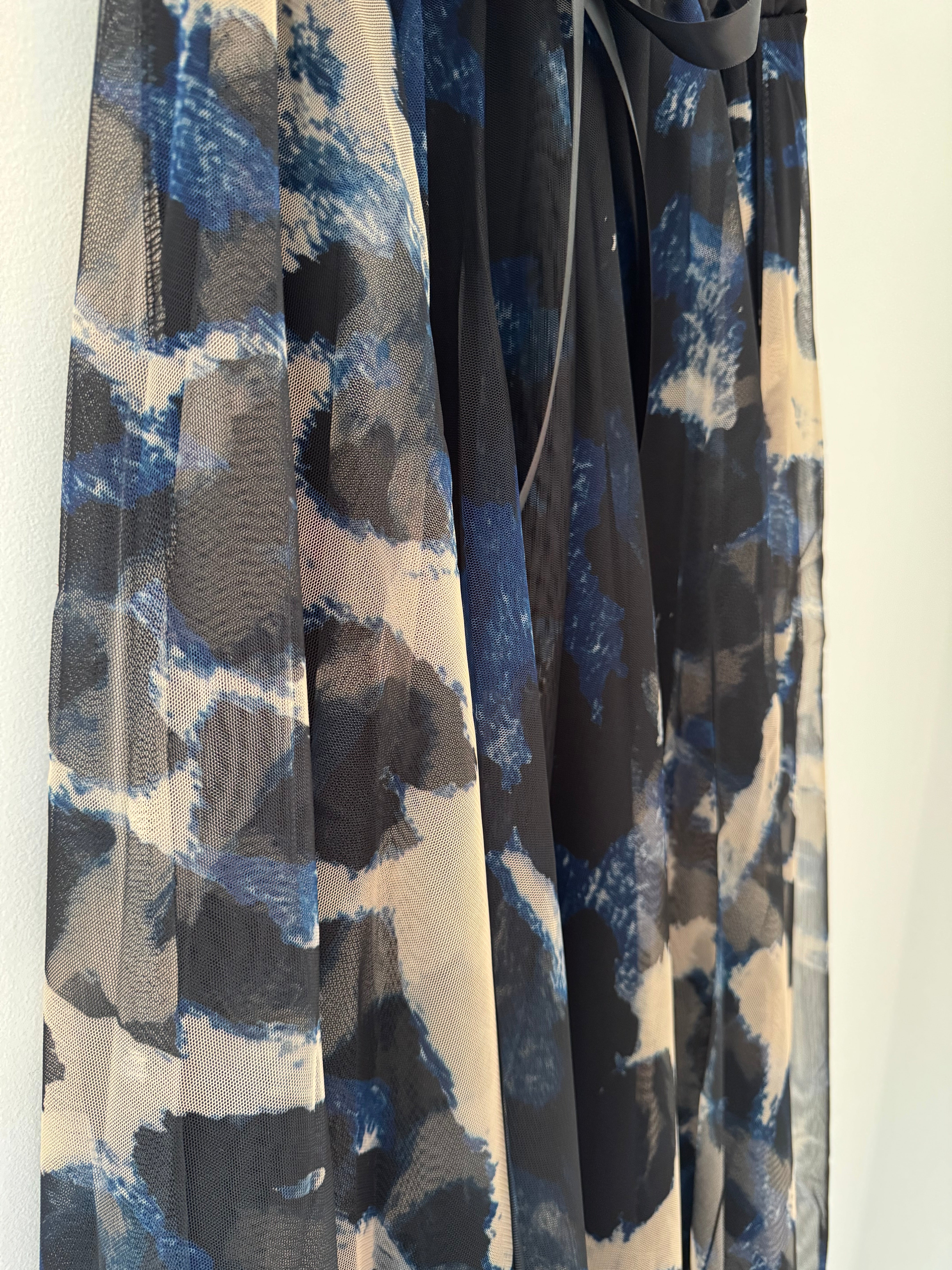 Tulle Midi Skirt in Black & Blue Leopard