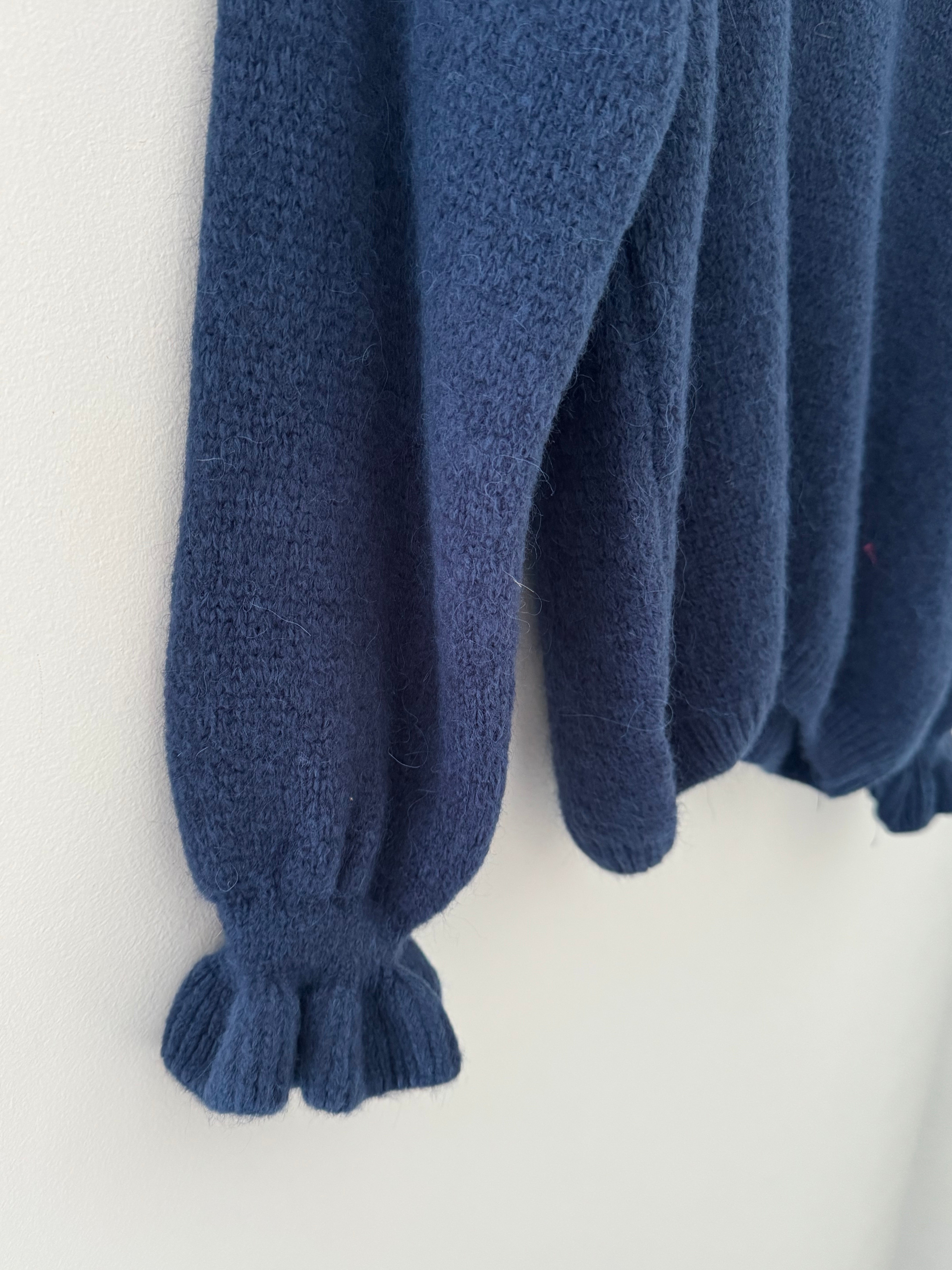 Alpaca Jumper with Frill Cuffs in Navy