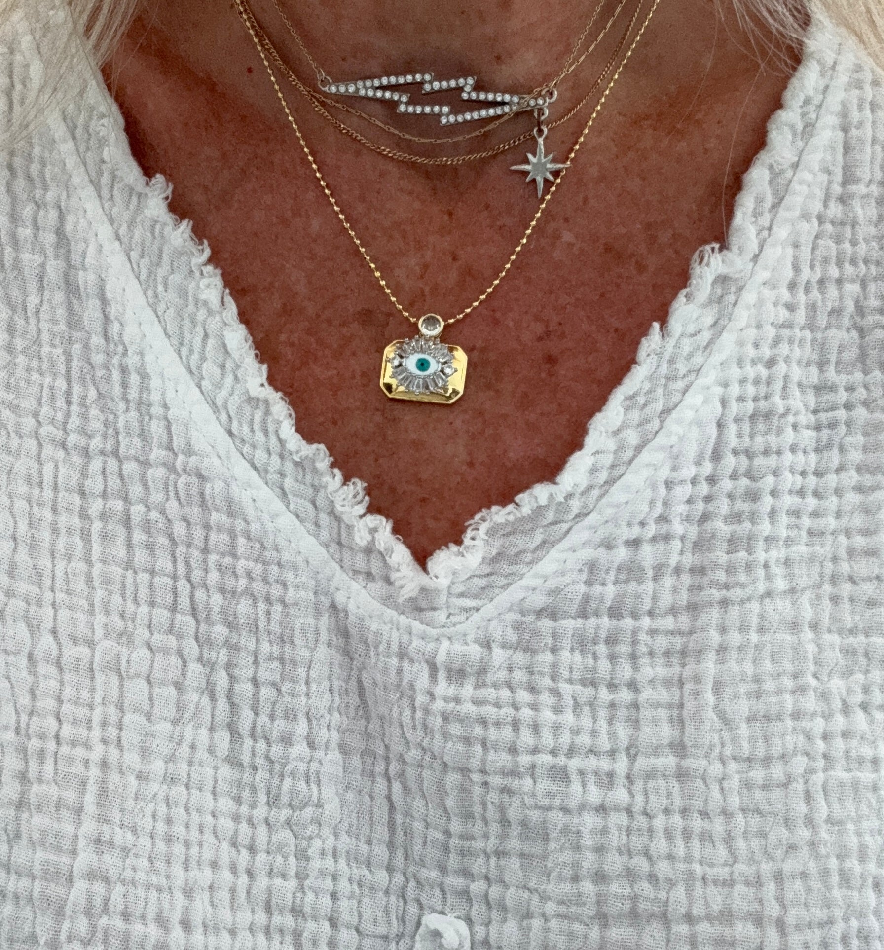 Lucky Eye Rectangle Gold Necklace